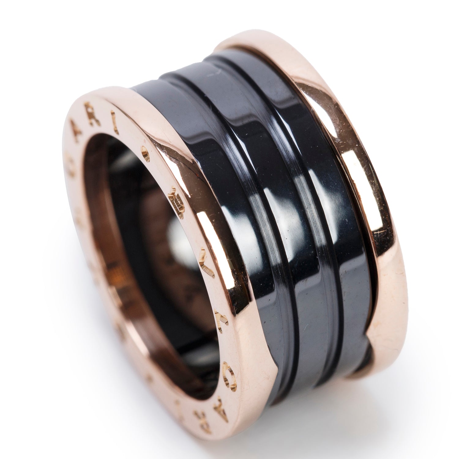 BVLGARI 18k Rose Gold & Black Ceramic B.Zero1 4-Band Ring, Size 55 7 w/ Box & Certificate