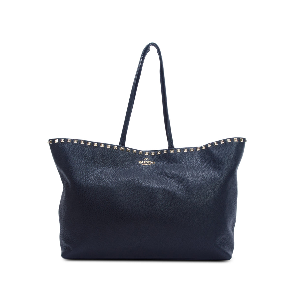 Valentino Black Grained Calfskin Large Rockstud Tote