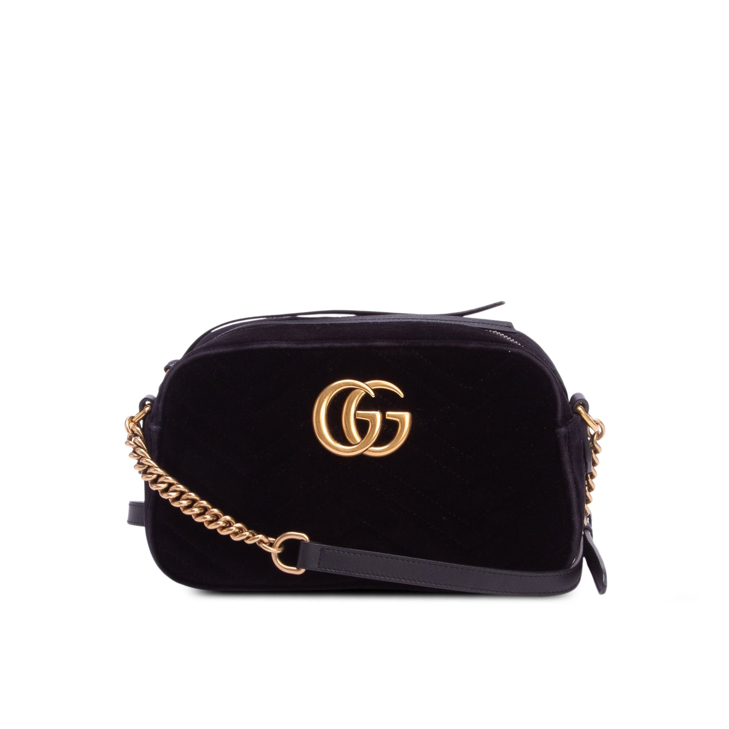 Gucci Black Velvet GG Marmont Matelasse Small Camera Bag