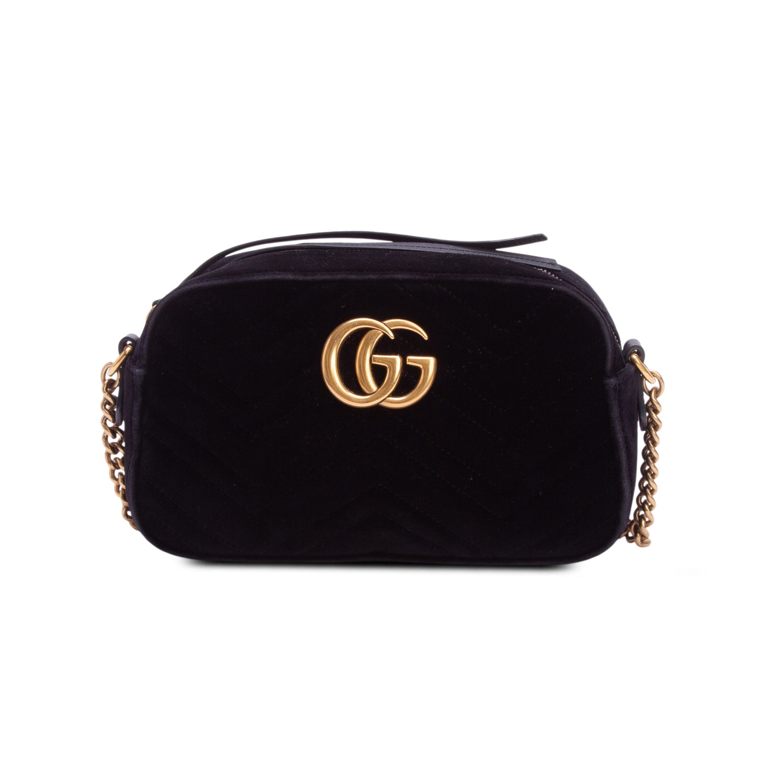 Gucci Black Velvet GG Marmont Matelasse Small Camera Bag