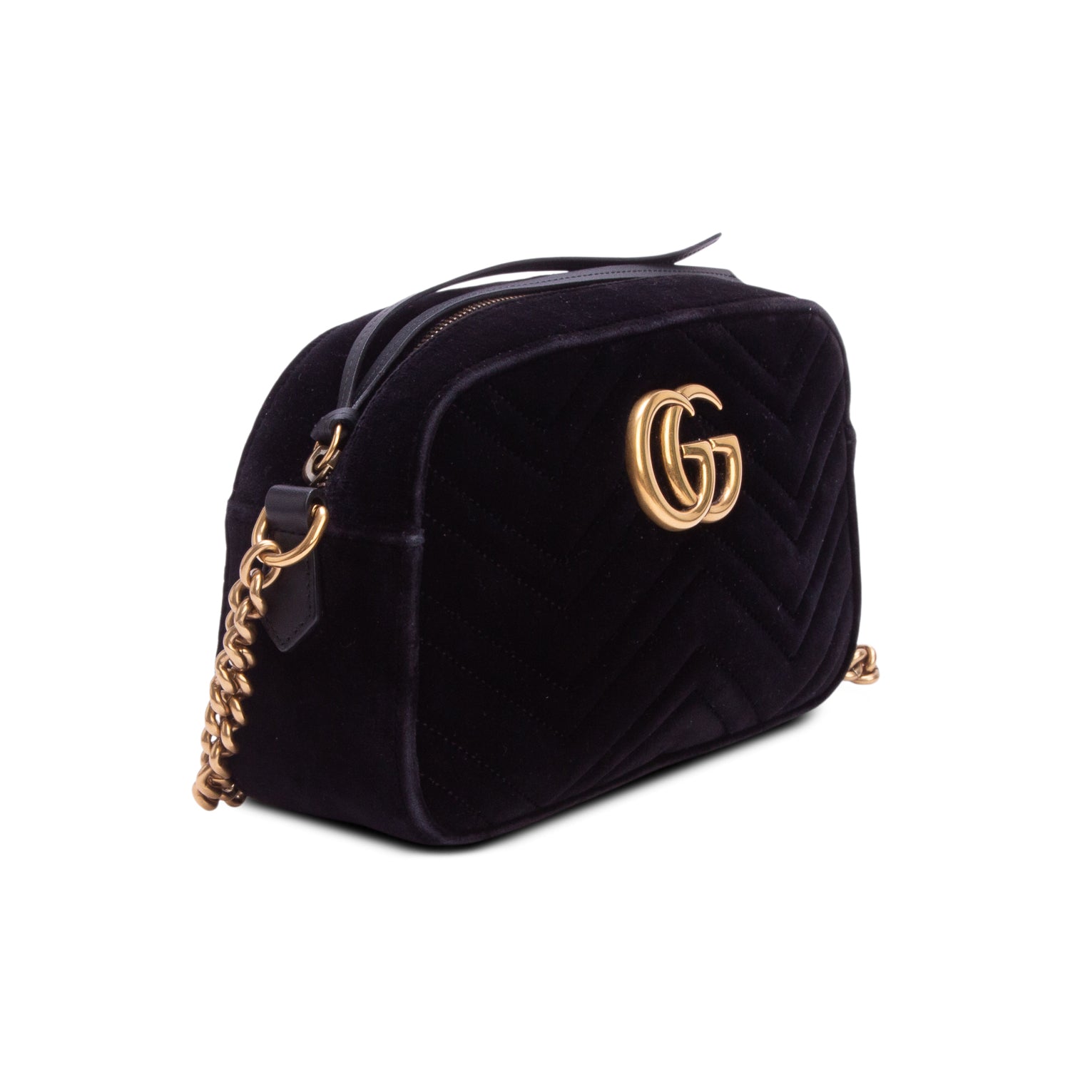 Gucci Black Velvet GG Marmont Matelasse Small Camera Bag