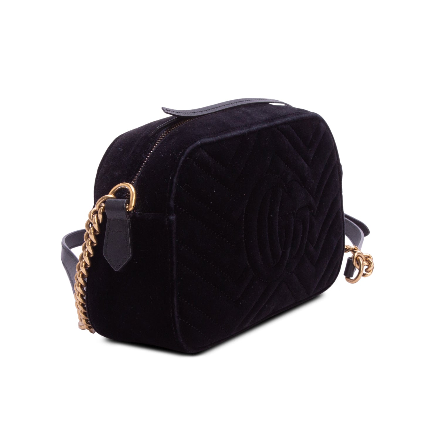 Gucci Black Velvet GG Marmont Matelasse Small Camera Bag