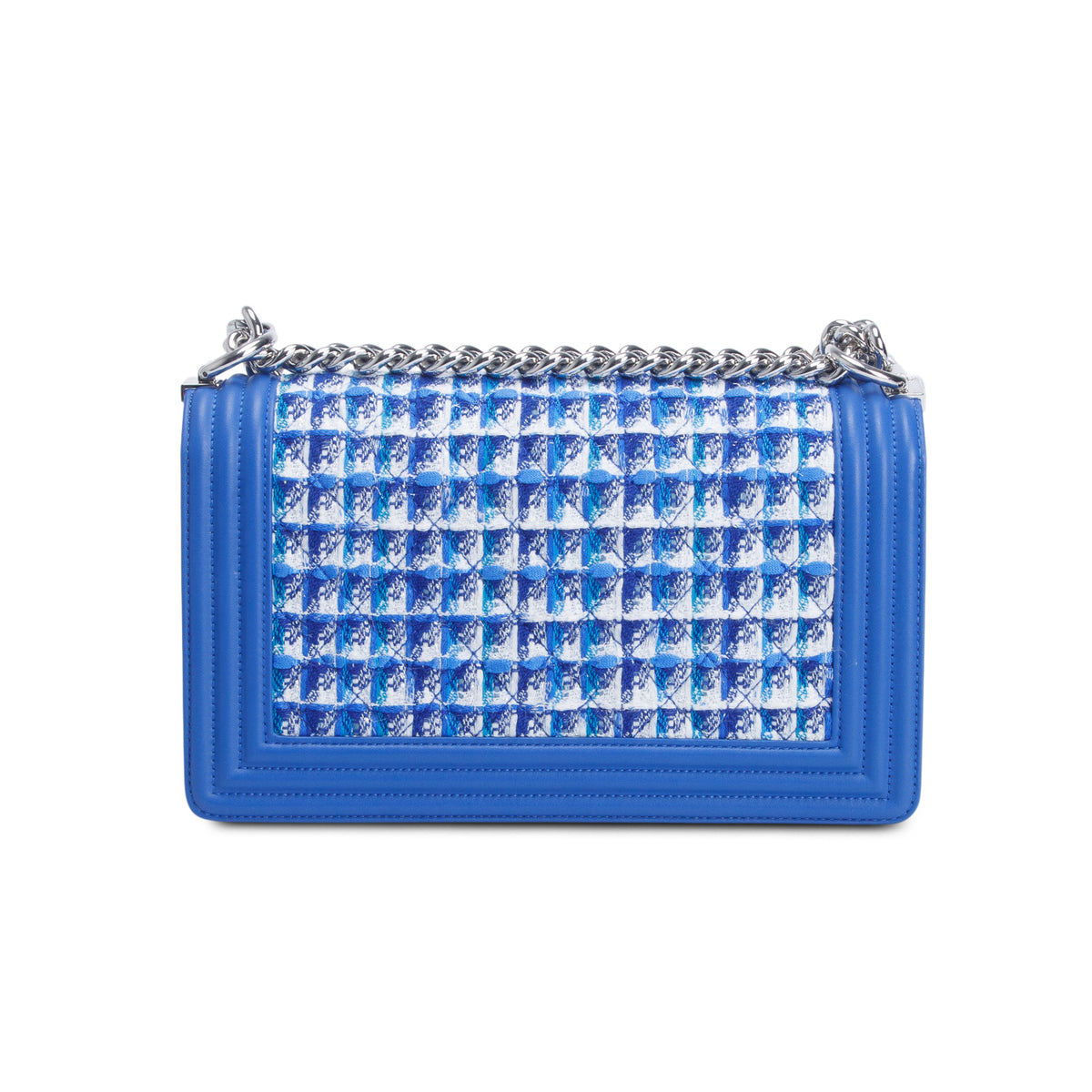 Chanel Blue Tweed Calfskin Medium Boy Bag w/ Authenticity Card