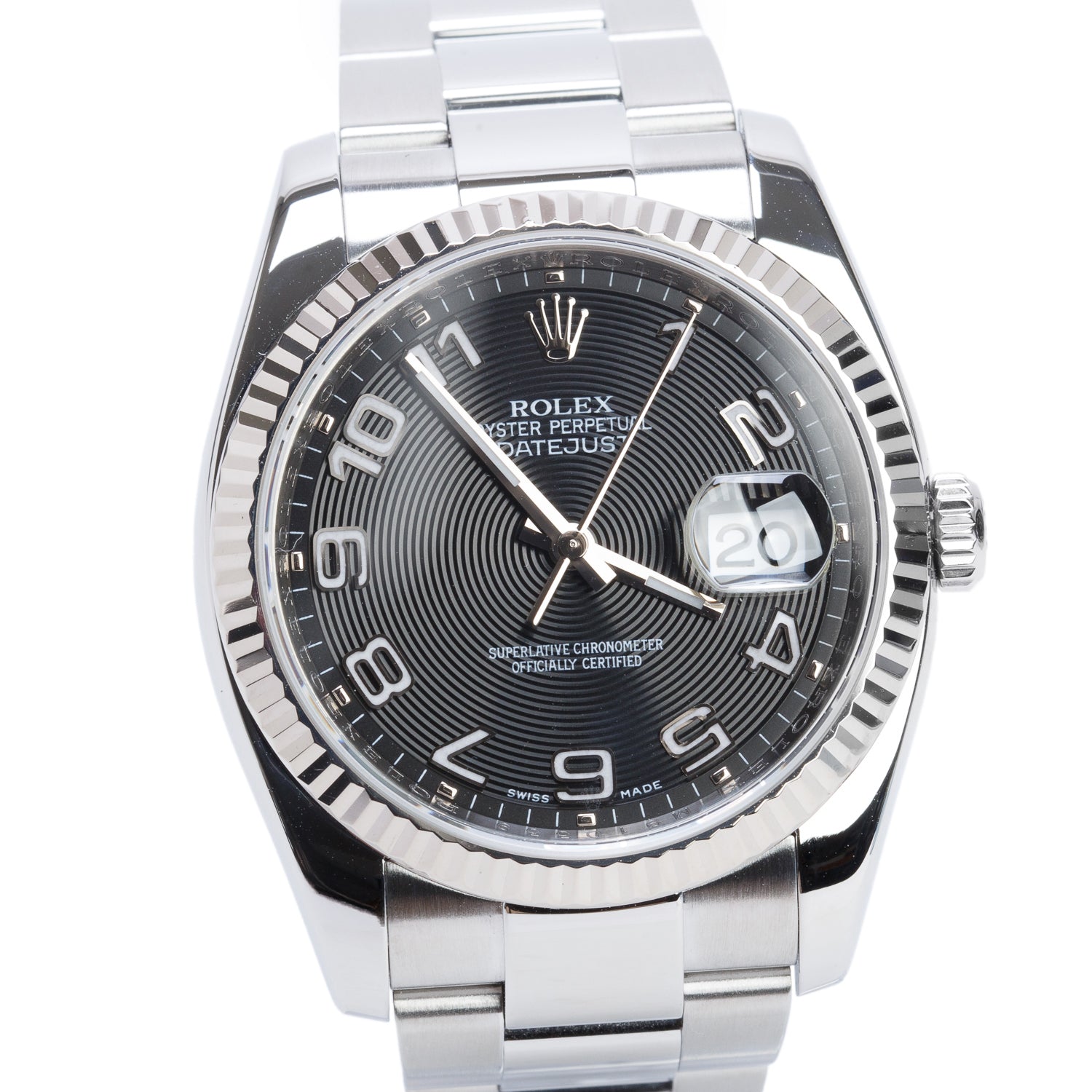 Rolex Stainless Steel Datejust 36 MM Automatic Watch Black Roulette Dial 116234 w/ Box & Papers