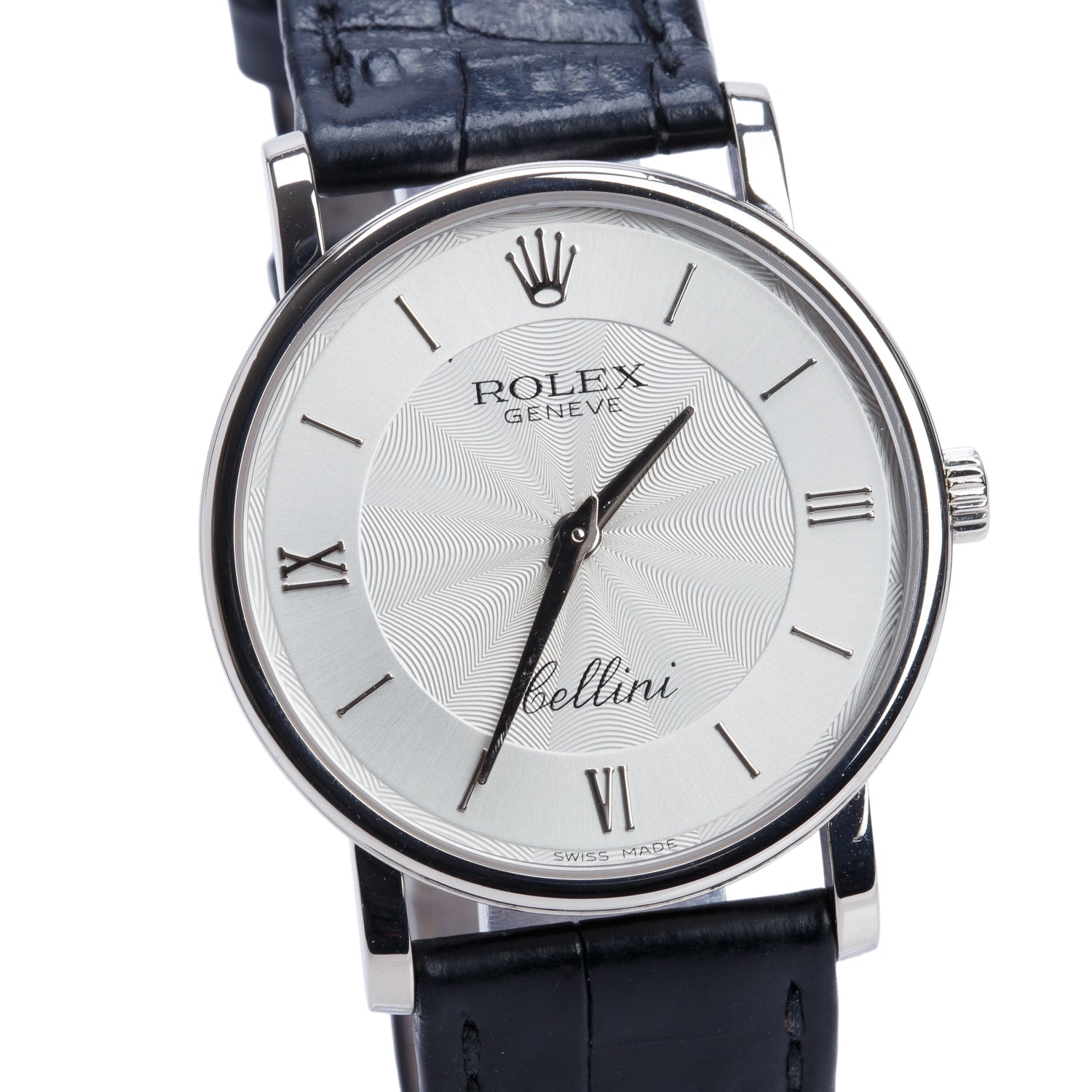 Rolex Vintage 18k White Gold Cellini 32 MM Manual Watch Silver Dial 5115 w/ Box