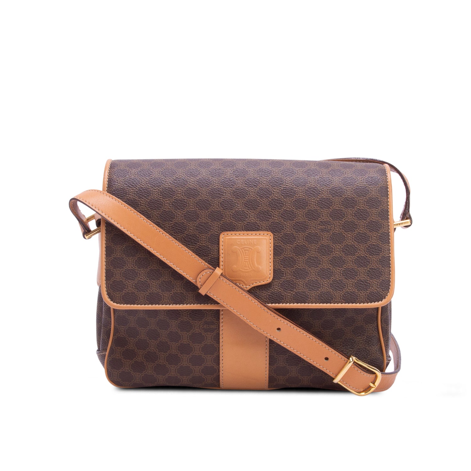 Celine Vintage Brown Macadam Shoulder Bag