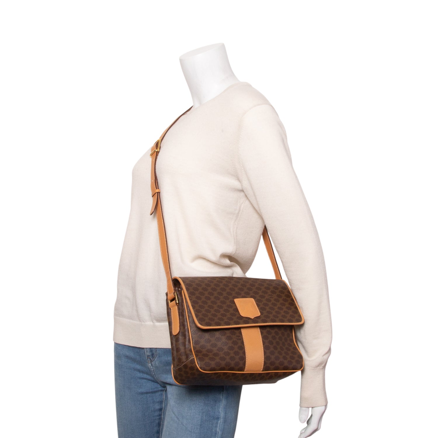 Celine Vintage Brown Macadam Shoulder Bag