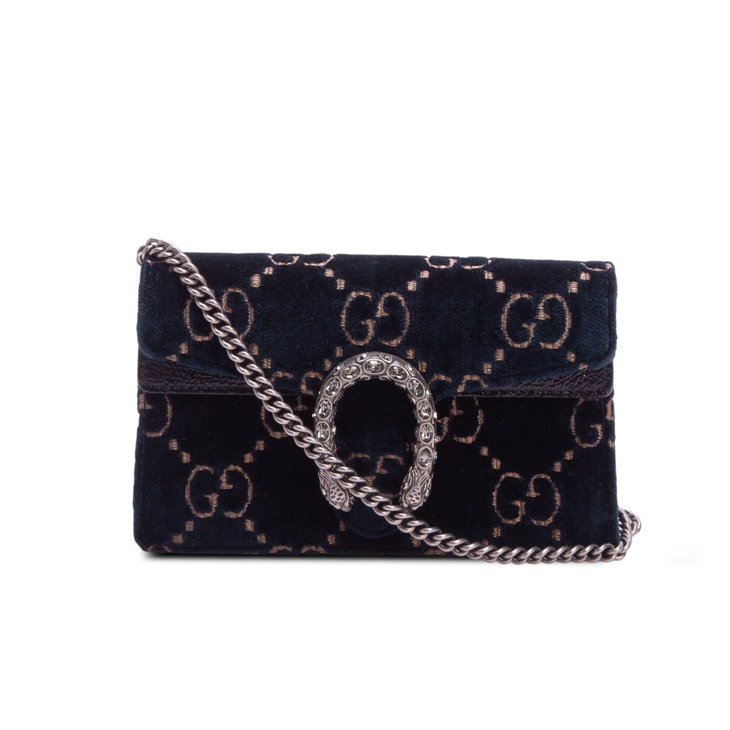 Gucci Blue Velvet GG Monogram Super Mini Dionysus Shoulder Bag w/ Box