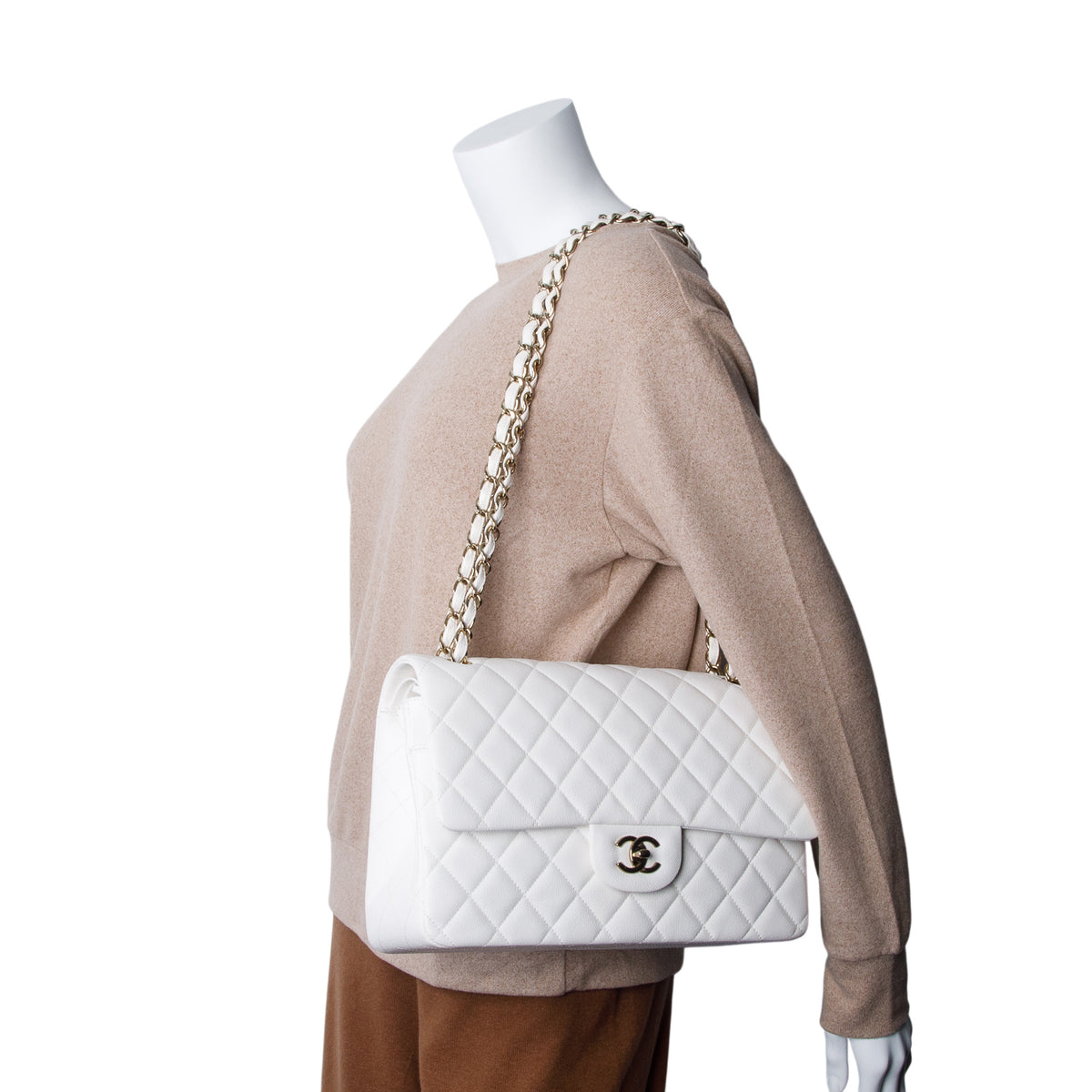 Chanel White Caviar Jumbo Classic Double Flap Bag