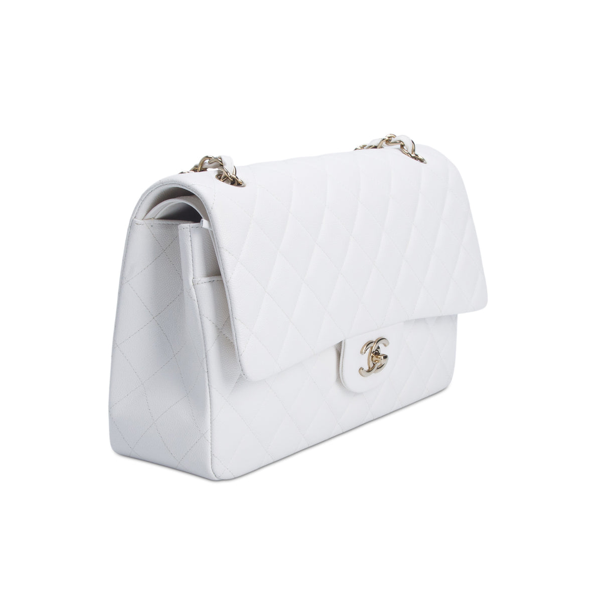 Chanel White Caviar Jumbo Classic Double Flap Bag