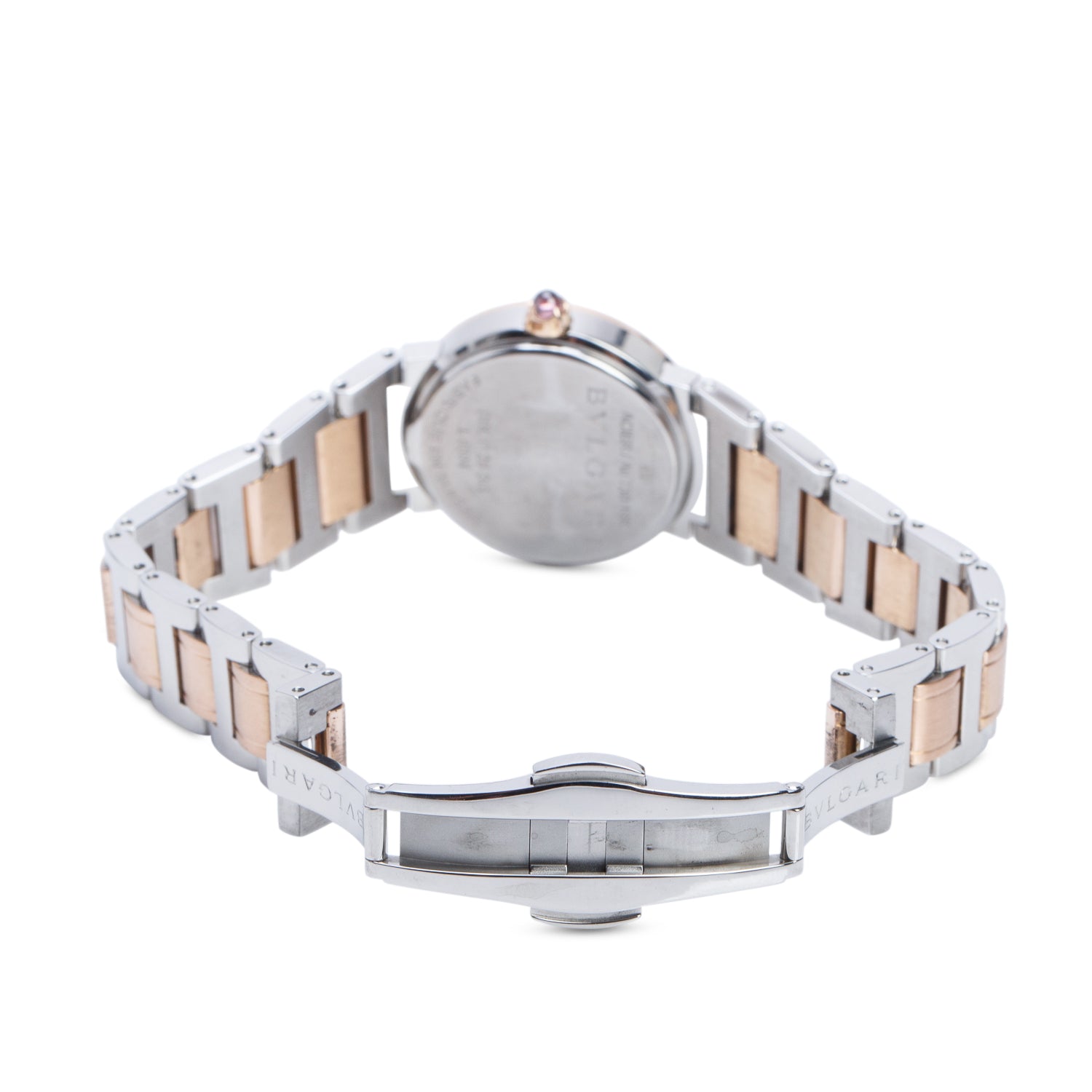 BVLGARI 2021 Stainless Steel & 18k Rose Gold Diamond Bezel BVLGARI 26 MM Quartz Watch Diamond Mother of Pearl Dial w/ Box & Papers
