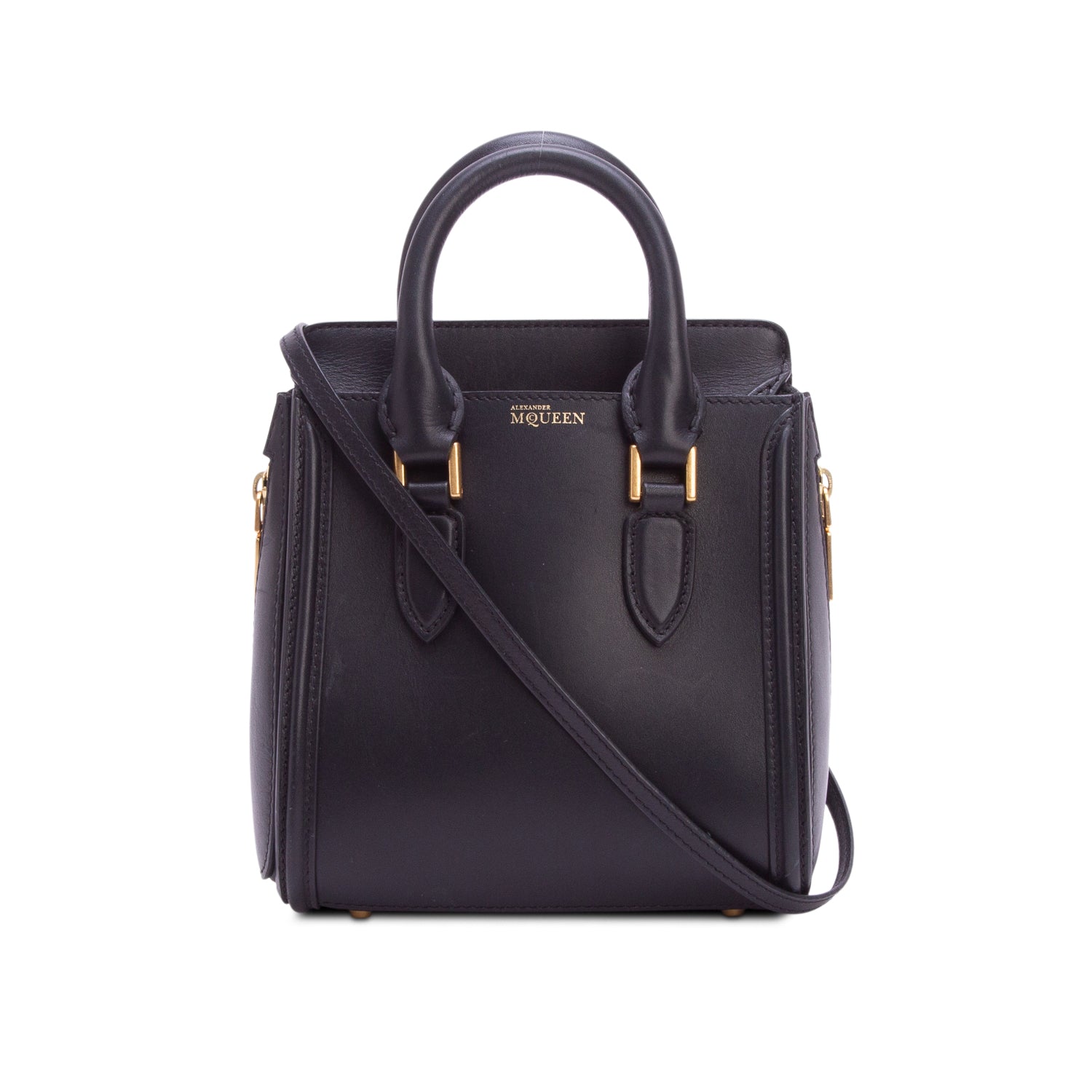 Alexander McQueen Black Calfskin Heroine Mini Top Handle