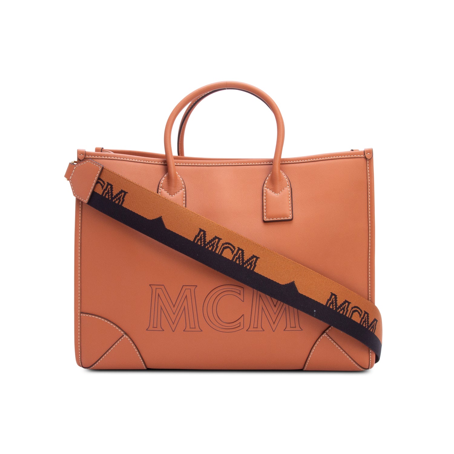 MCM Brown Leather Large Munchen Tote w/ Strap