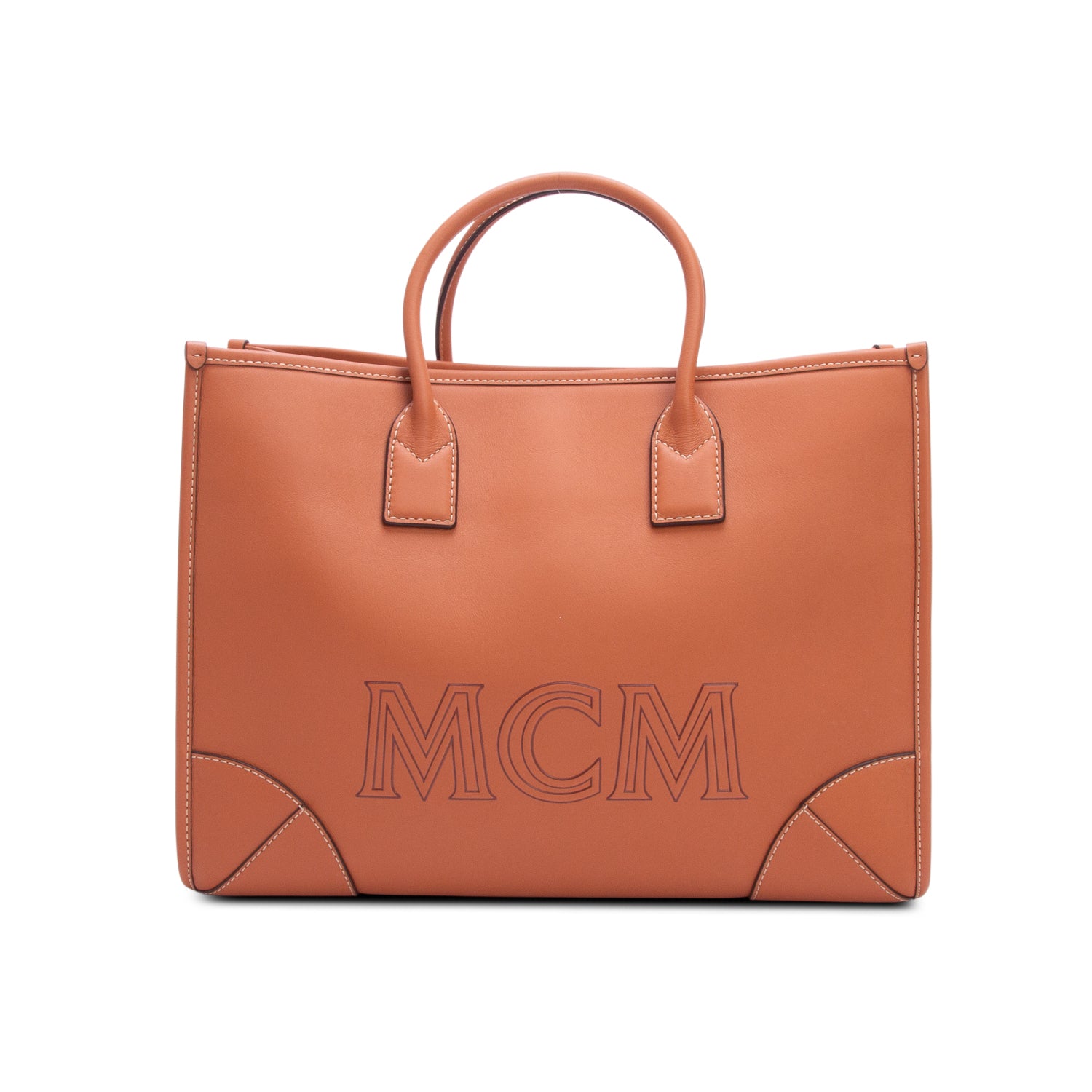 MCM Brown Leather Large Munchen Tote w/ Strap