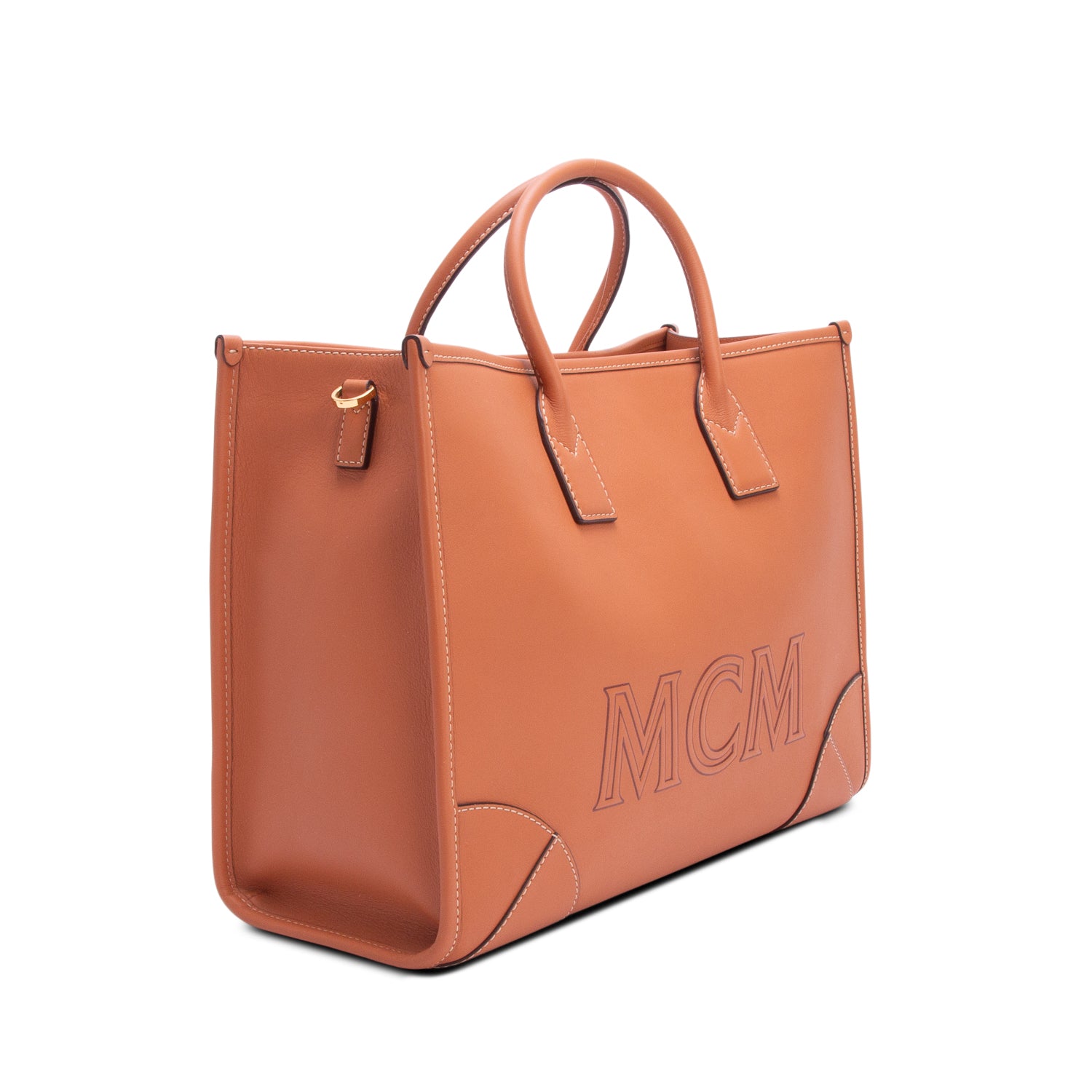 MCM Brown Leather Large Munchen Tote w/ Strap