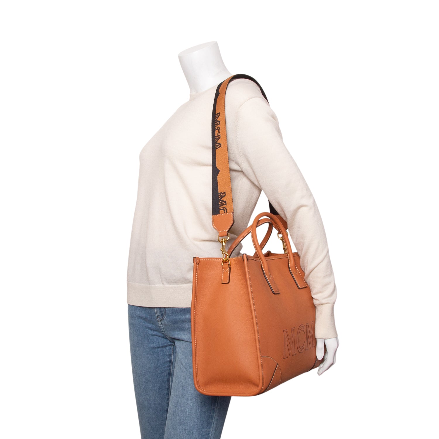 MCM Brown Leather Large Munchen Tote w/ Strap