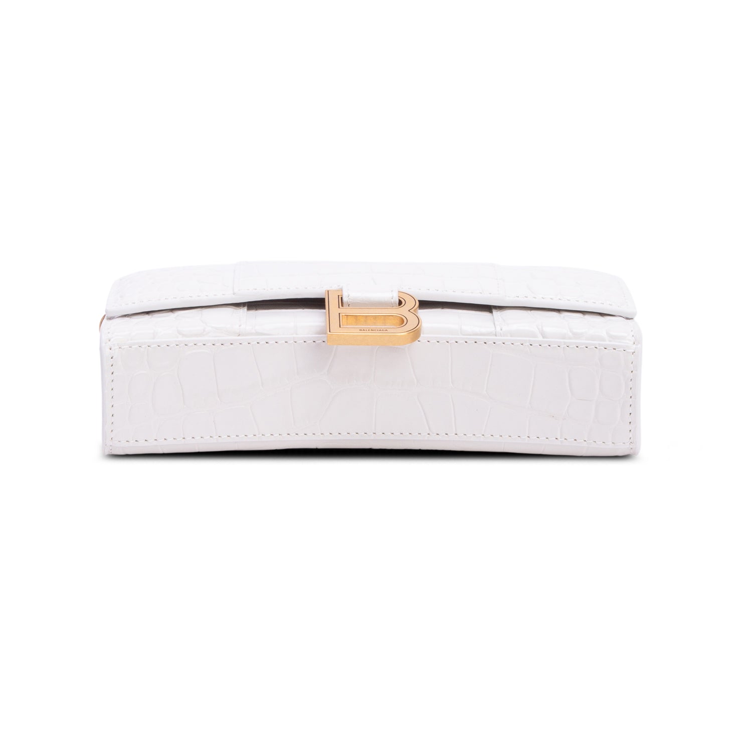 Balenciaga White Shiny Calfskin Croc Embossed Hourglass Wallet on Chain w/ Box