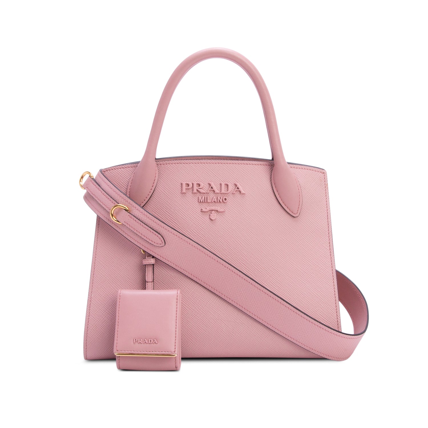 Prada Pink Saffiano Cuir Calfskin Small Monochrome Top Handle Tote w/ Box, Authenticity Card & Strap