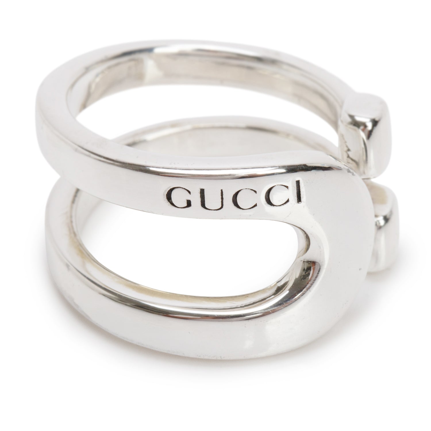 Gucci Sterling Silver Stirrup Wrapped Horsebit Ring, Size 8