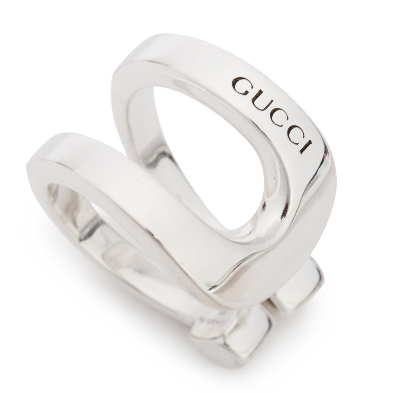 Gucci Sterling Silver Wide Stirrup Wrapped Horsebit Ring, Size 9.5