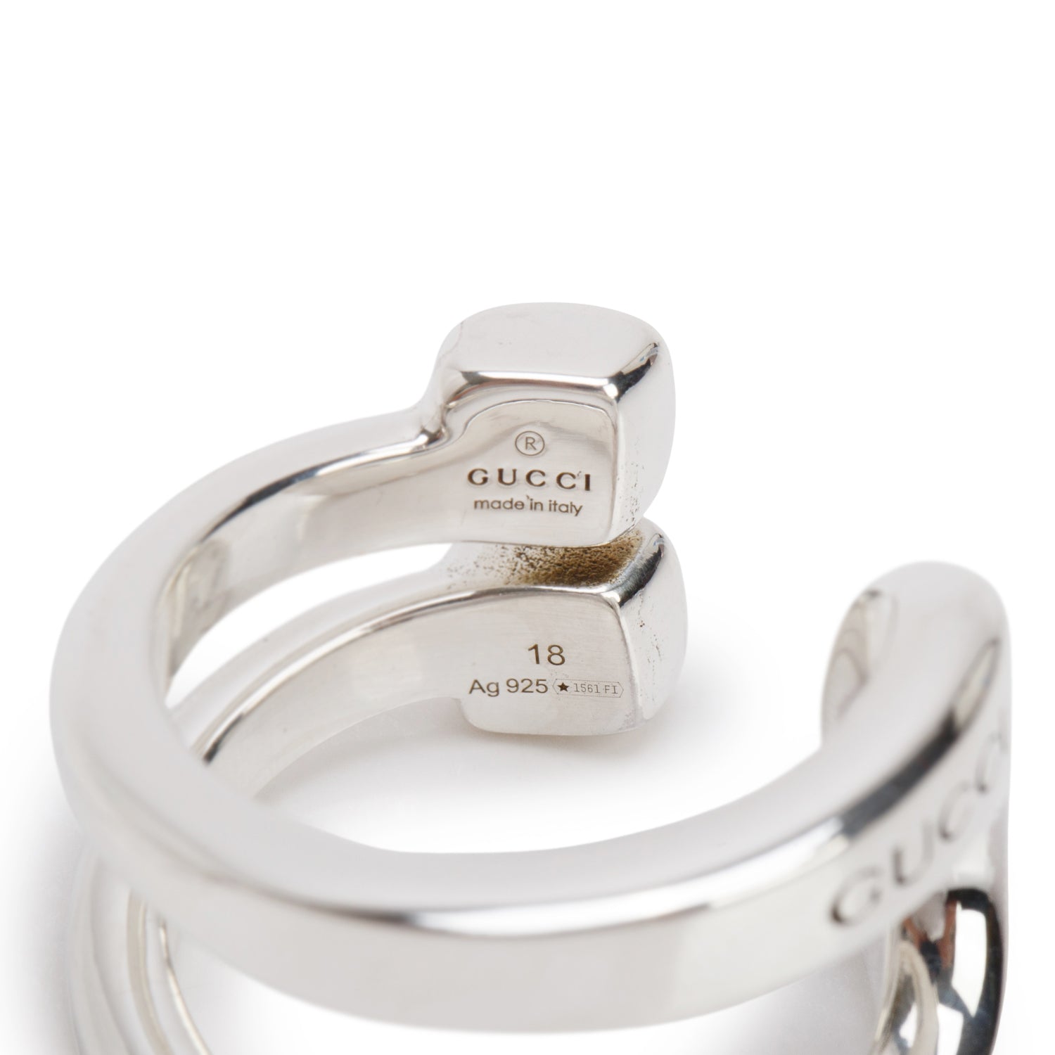 Gucci Sterling Silver Wide Stirrup Wrapped Horsebit Ring, Size 9.5