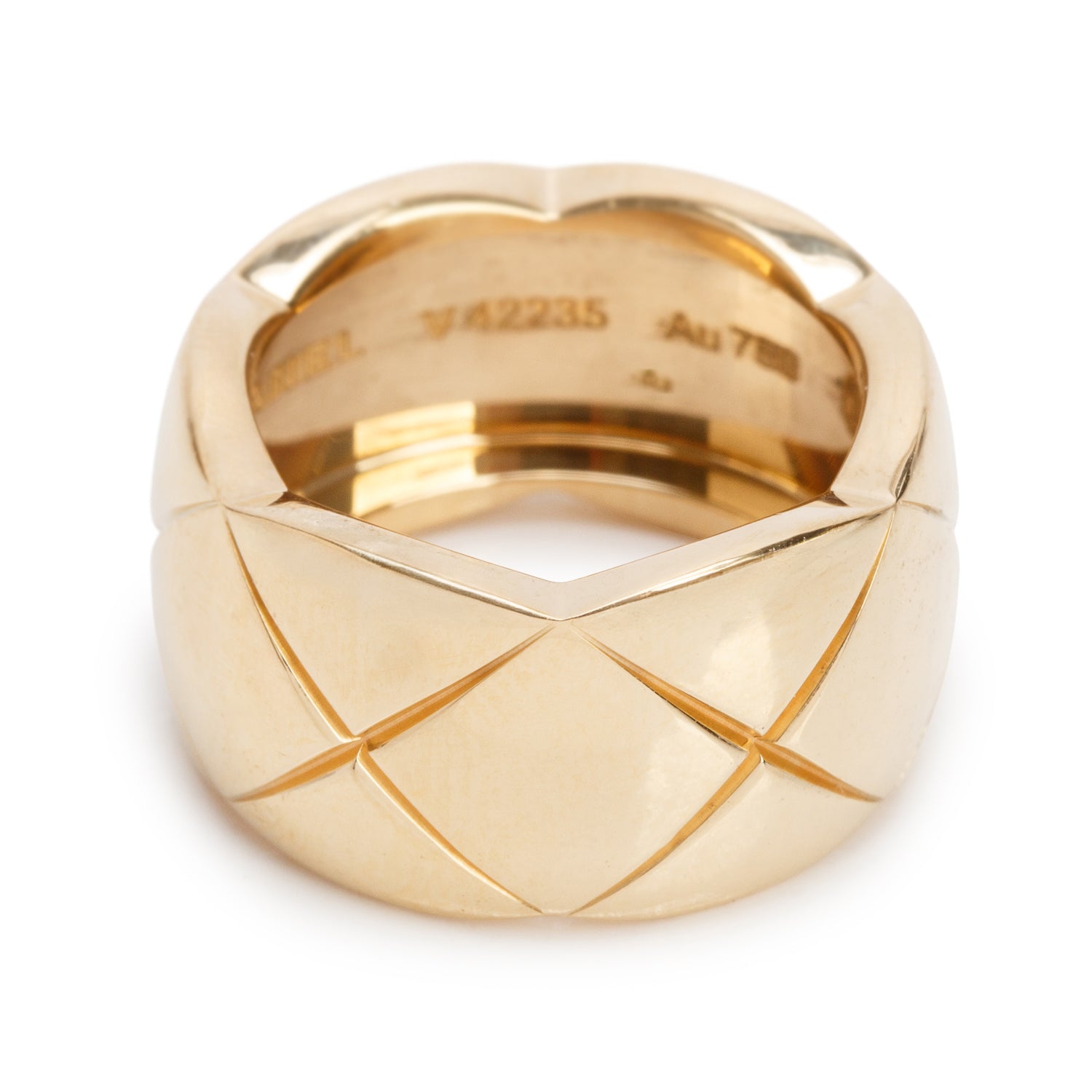 Chanel 18k Yellow Gold Quilted Coco Crush Band Ring, Size 49 5, Large Version