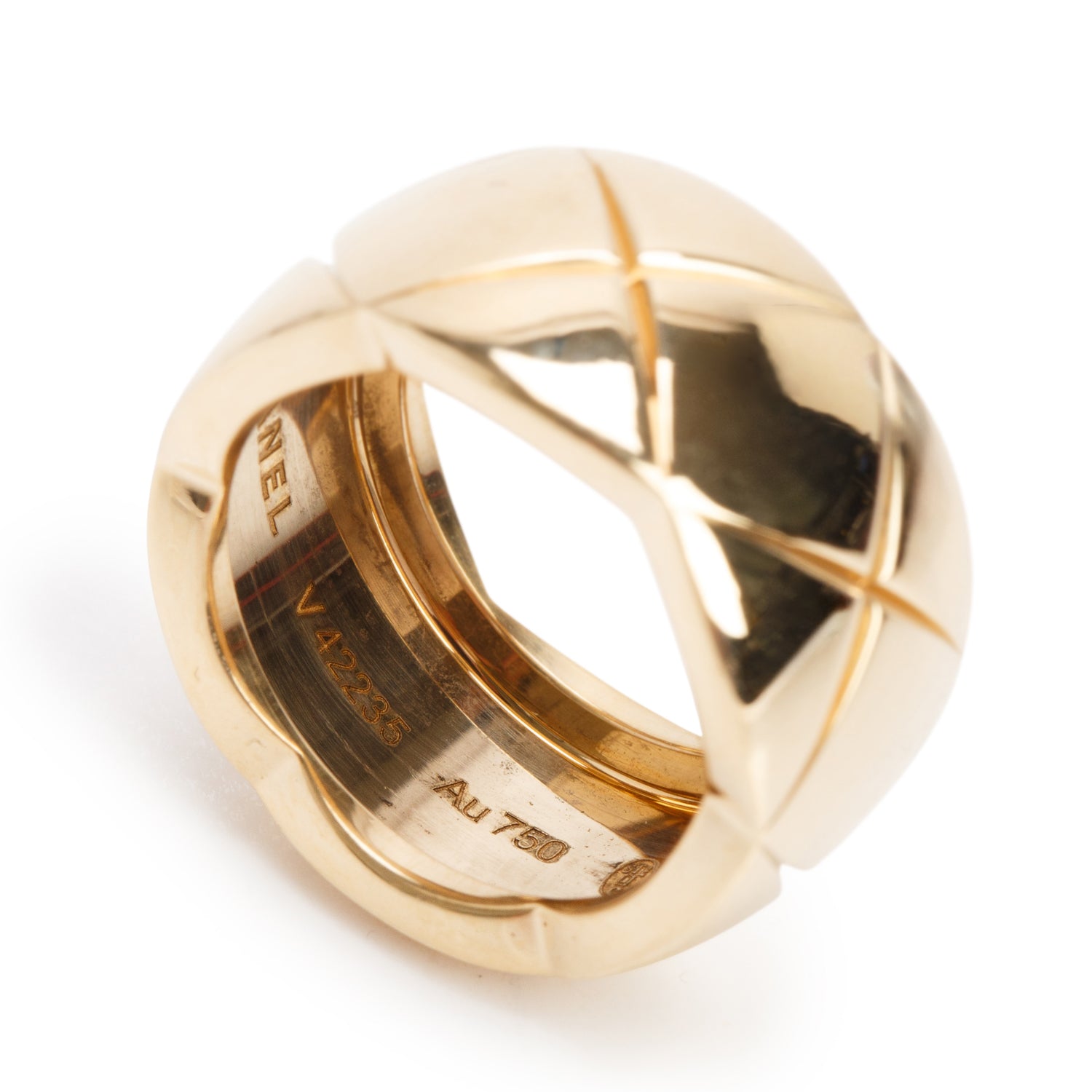 Chanel 18k Yellow Gold Quilted Coco Crush Band Ring, Size 49 5, Large Version