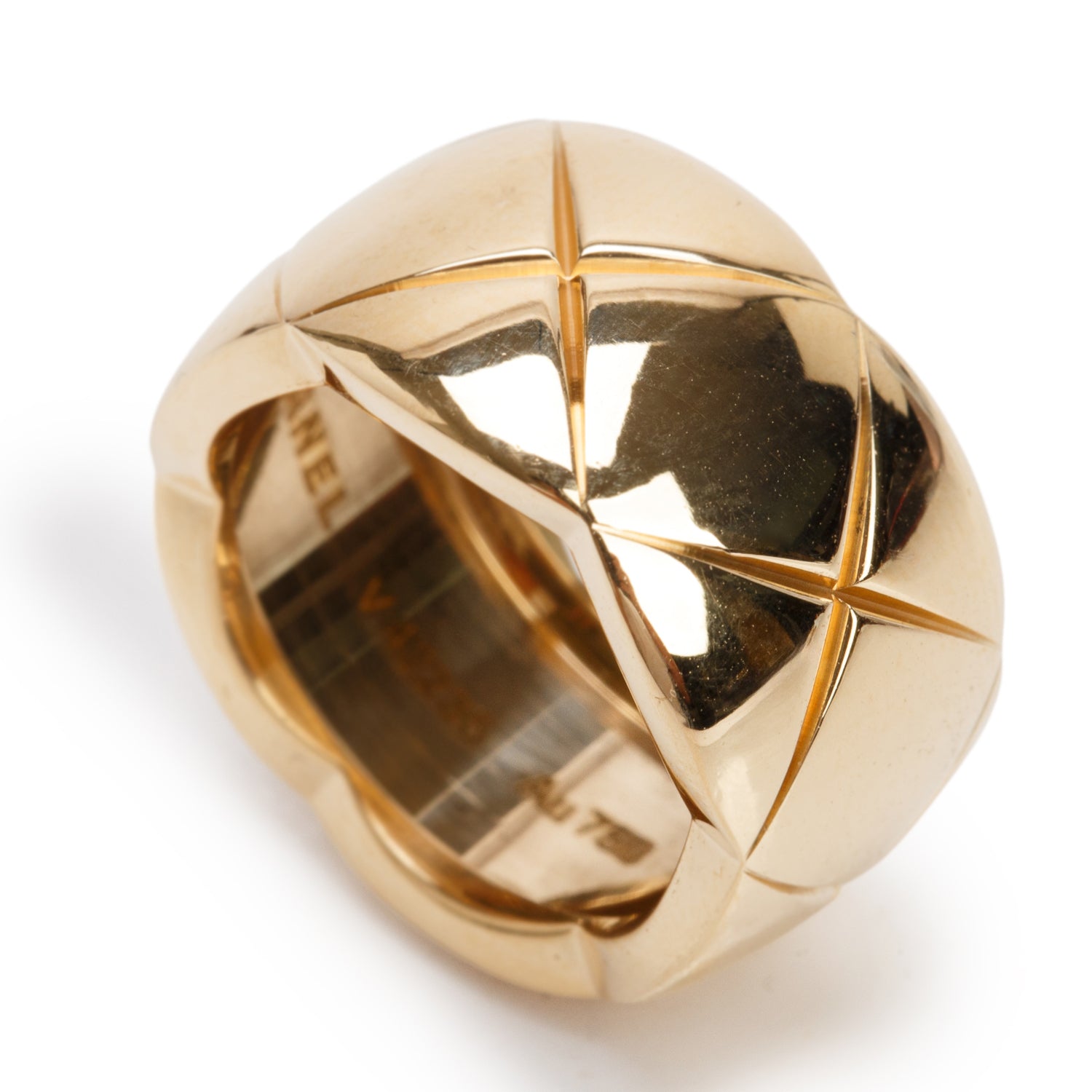 Chanel 18k Yellow Gold Quilted Coco Crush Band Ring, Size 49 5, Large Version