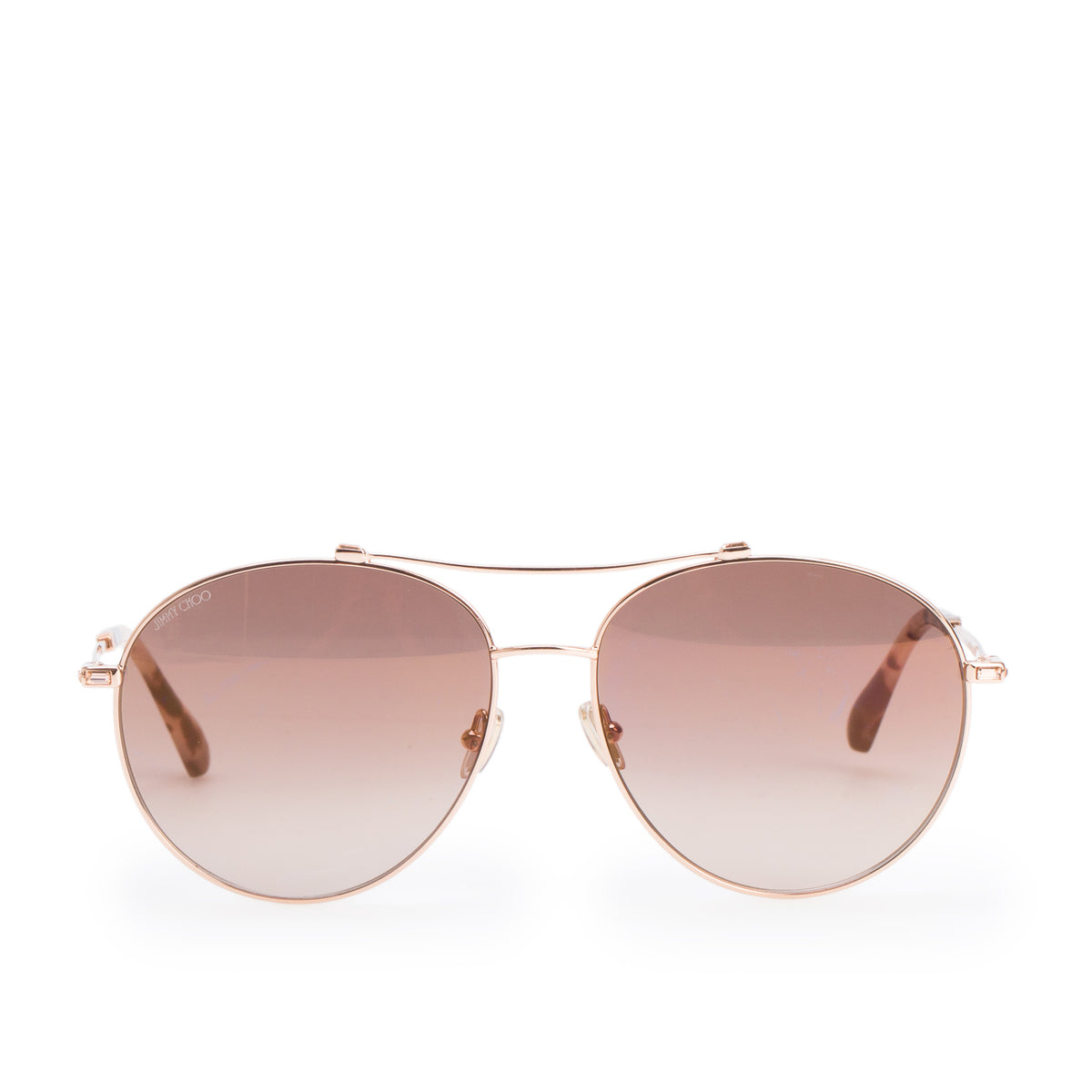 Jimmy Choo Vina/G/SK Leather Rose Gold Plated Metal Aviator Sunglasses