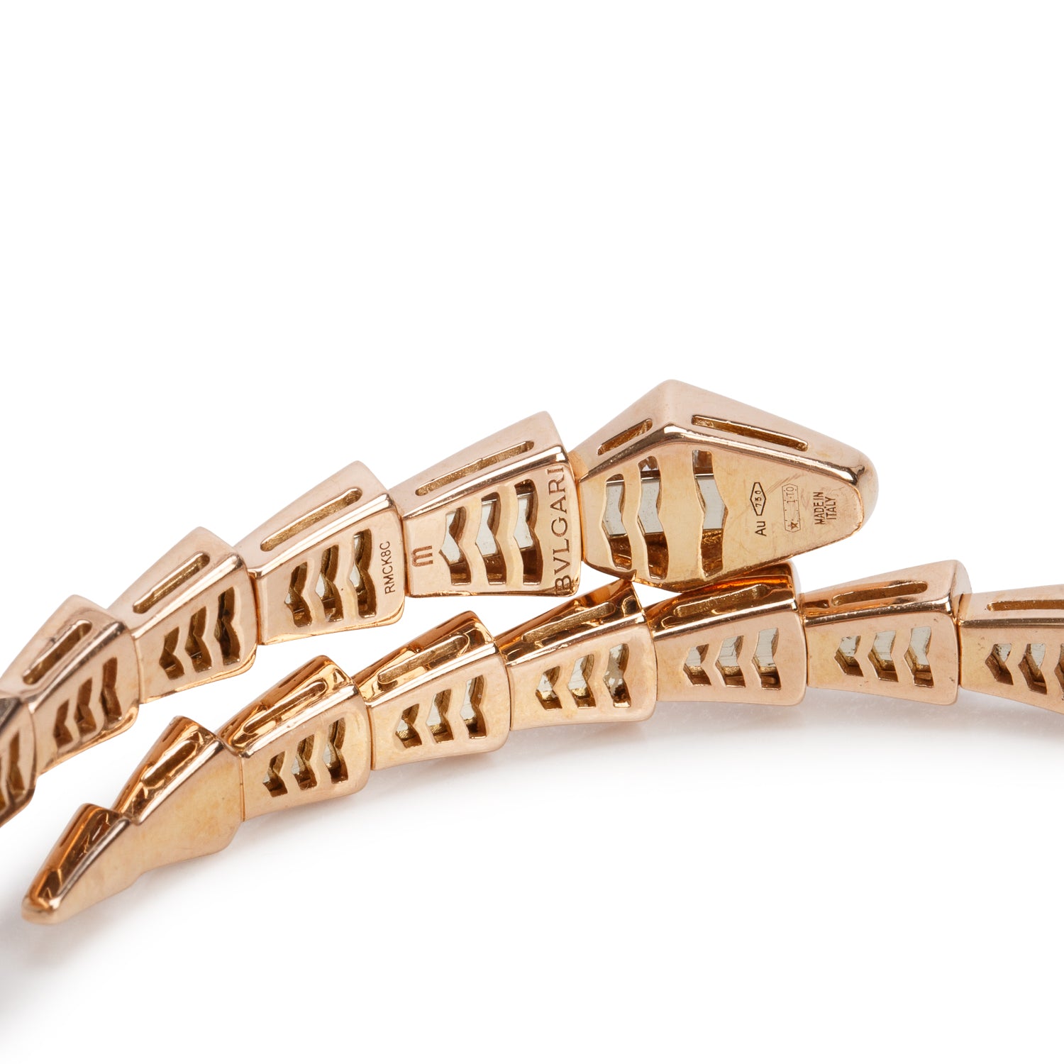 BVLGARI 18k Rose Gold Diamond Serpenti Viper Bracelet, Size M w/ Pouch & Receipt