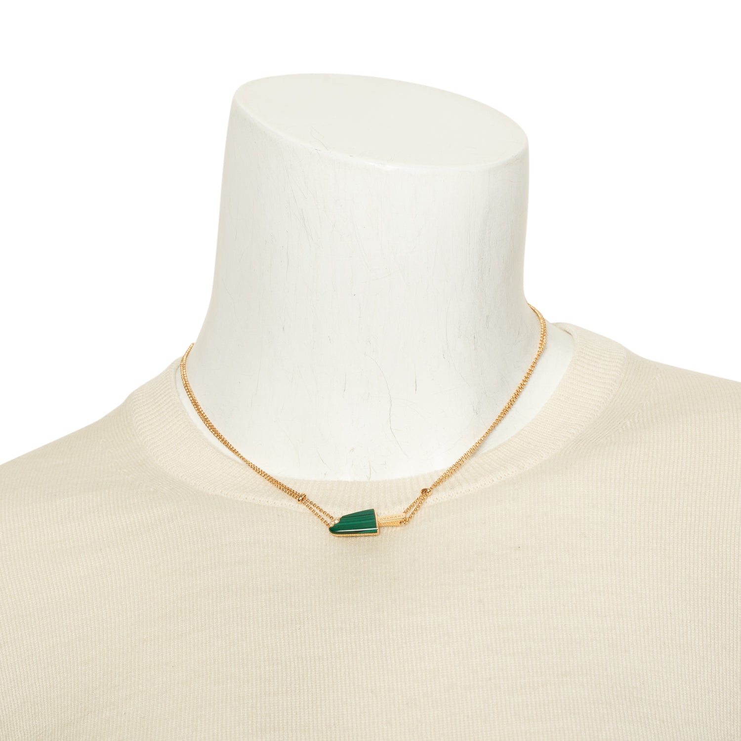 BVLGARI 18k Rose Gold Malachite & Diamond Gelati Pendant Necklace w/ Pouch & Receipt