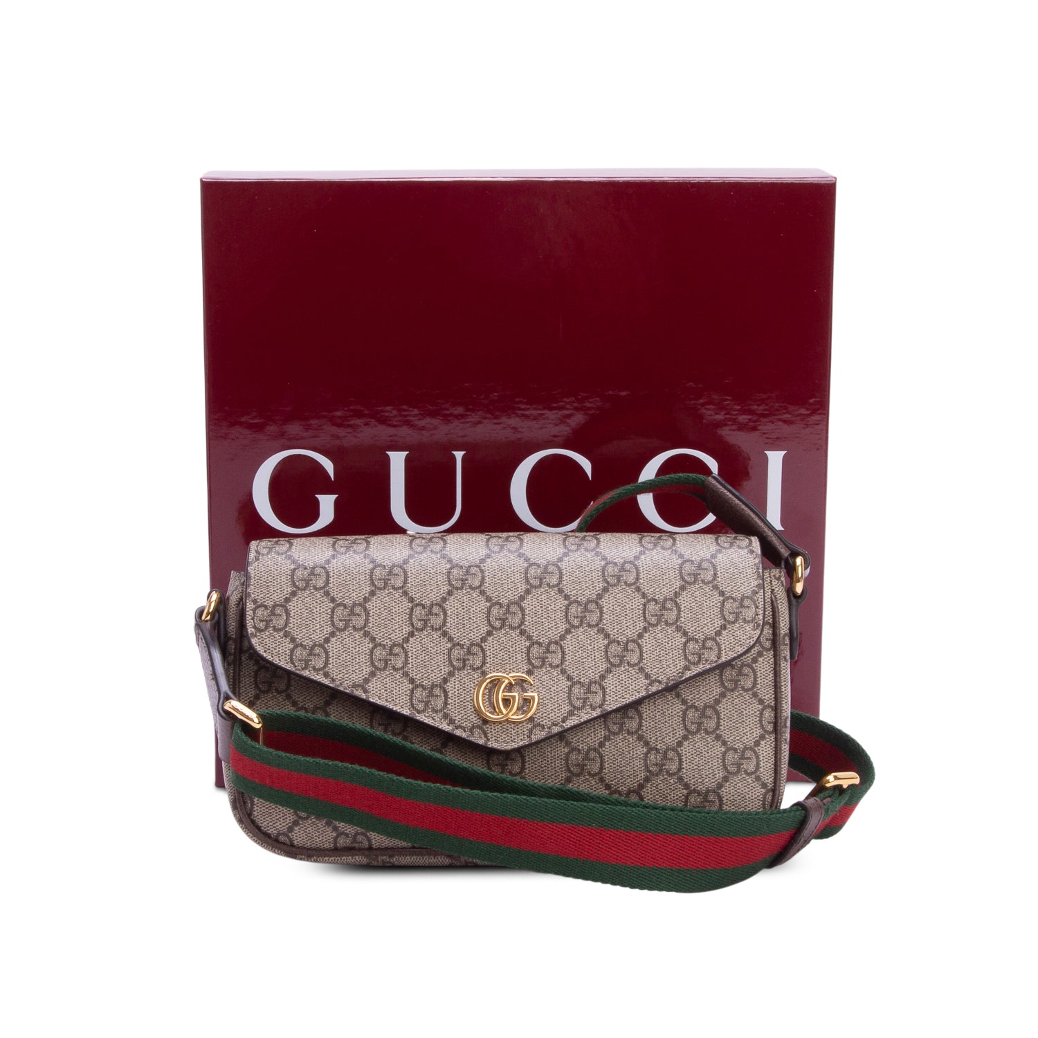 Gucci GG Supreme Monogram Textured Dollar Calfskin Web Ophidia Pochette w/ Box