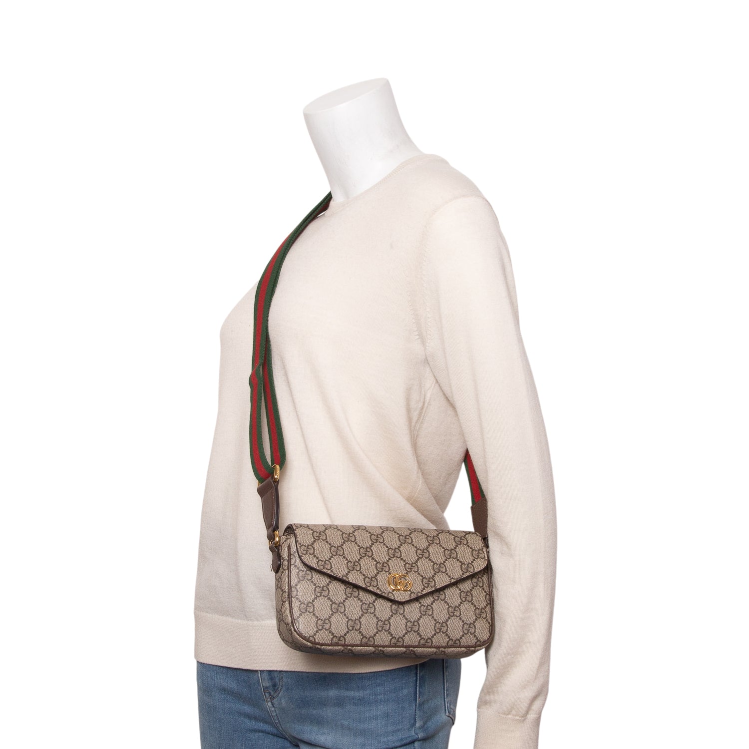 Gucci GG Supreme Monogram Textured Dollar Calfskin Web Ophidia Pochette w/ Box