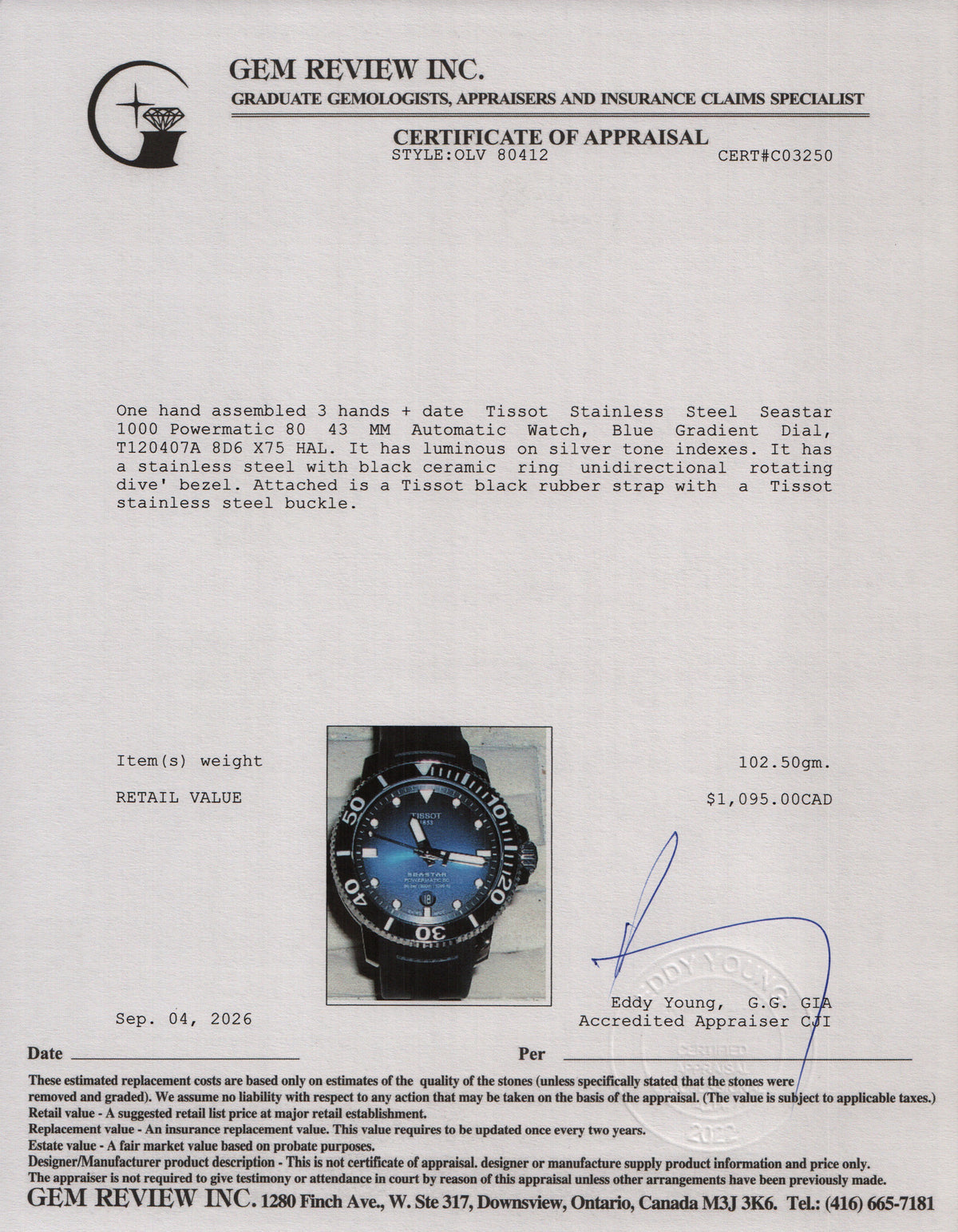 Tissot Stainless Steel Seastar 1000 Powermatic 80 43 MM Automatic Watch Blue Gradient Dial w/ Box