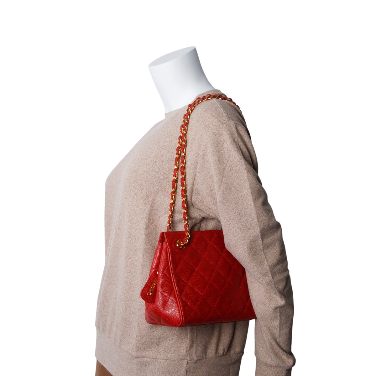 Chanel Red Quilted Caviar Leather Mini Tote w/ Authenticity Card