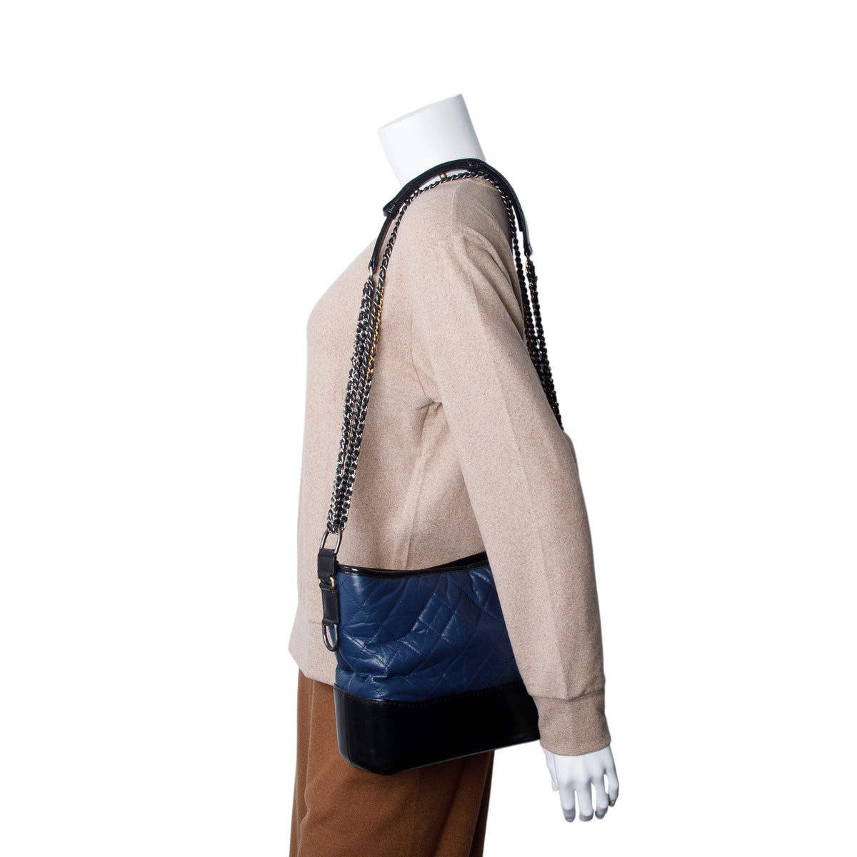 Chanel Blue & Black Aged Calfskin Leather Medium Gabrielle Hobo w/ Receipt