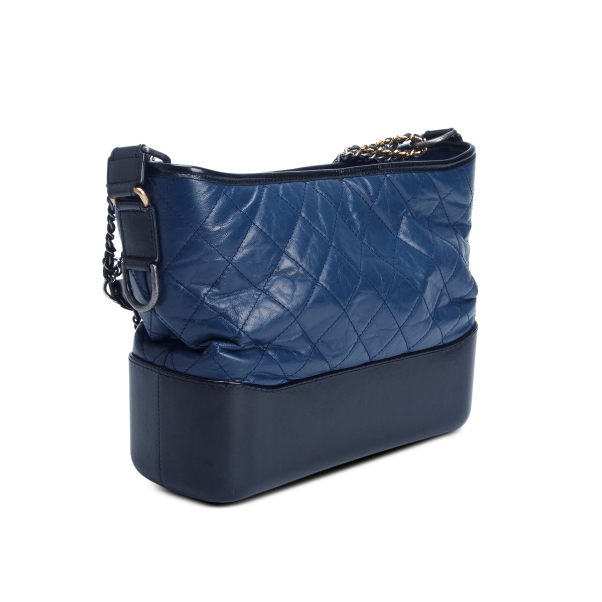 Chanel Blue & Black Aged Calfskin Leather Medium Gabrielle Hobo w/ Receipt