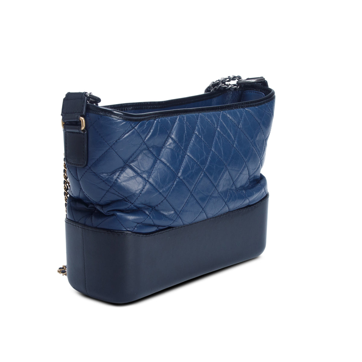 Chanel Blue & Black Aged Calfskin Leather Medium Gabrielle Hobo w/ Receipt