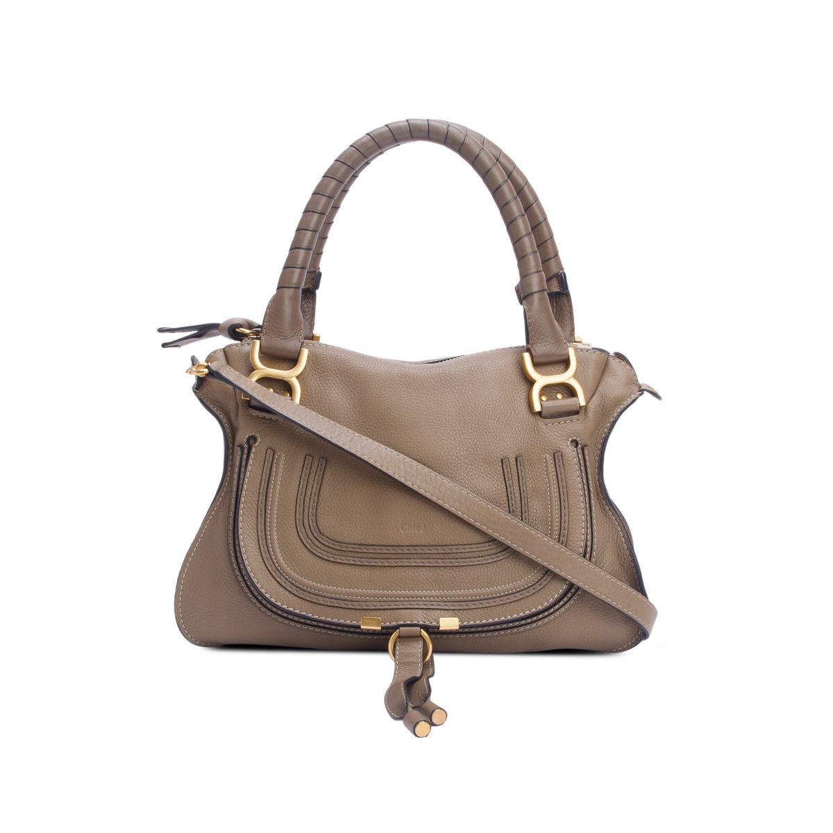 Chloe Brown Calfskin Leather Medium Marcie Shoulder Bag w/ Strap