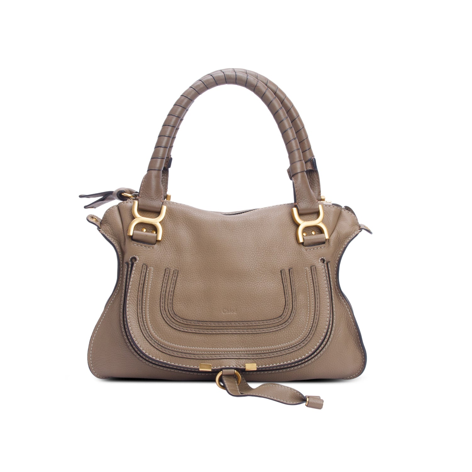 Chloe Brown Calfskin Leather Medium Marcie Shoulder Bag w/ Strap