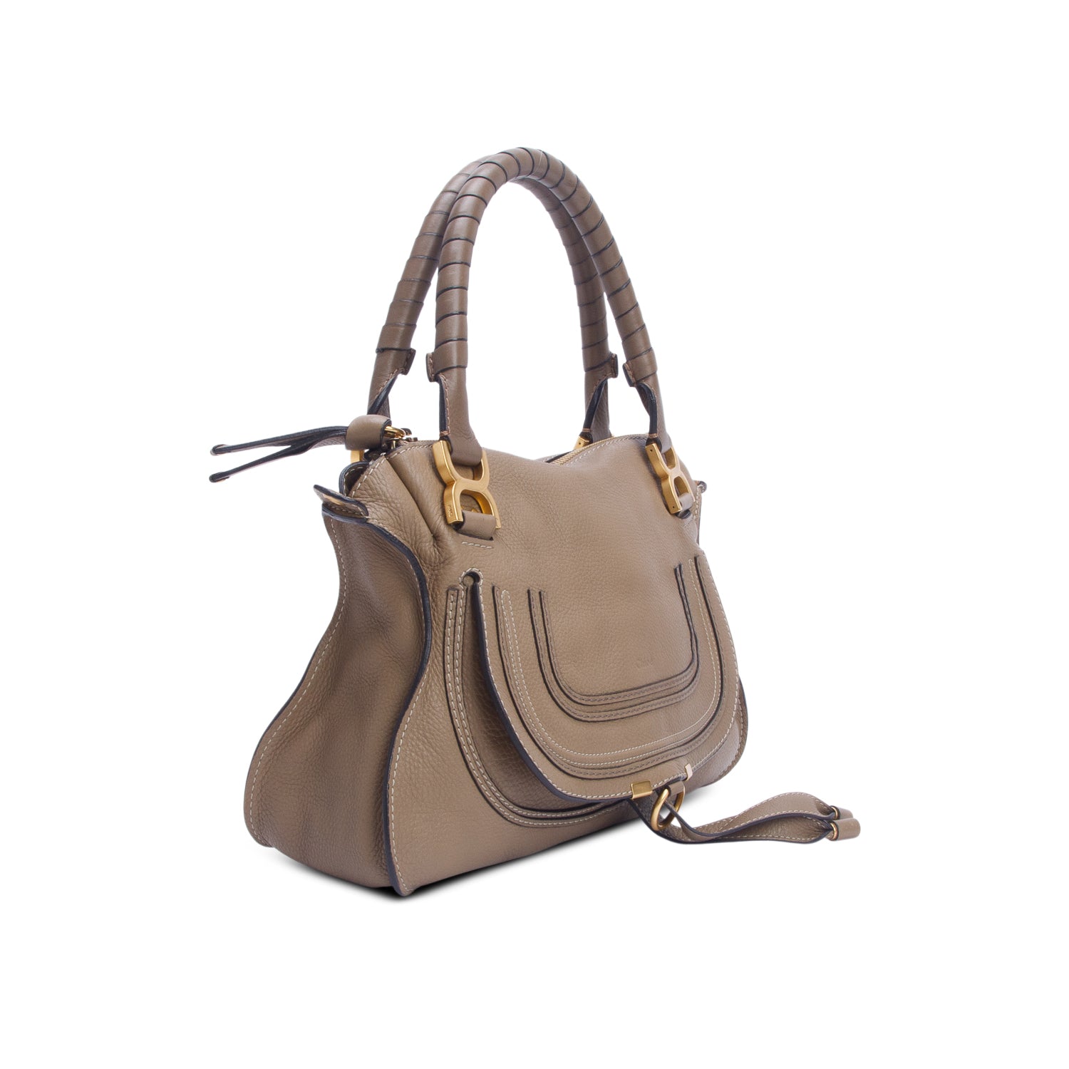 Chloe Brown Calfskin Leather Medium Marcie Shoulder Bag w/ Strap