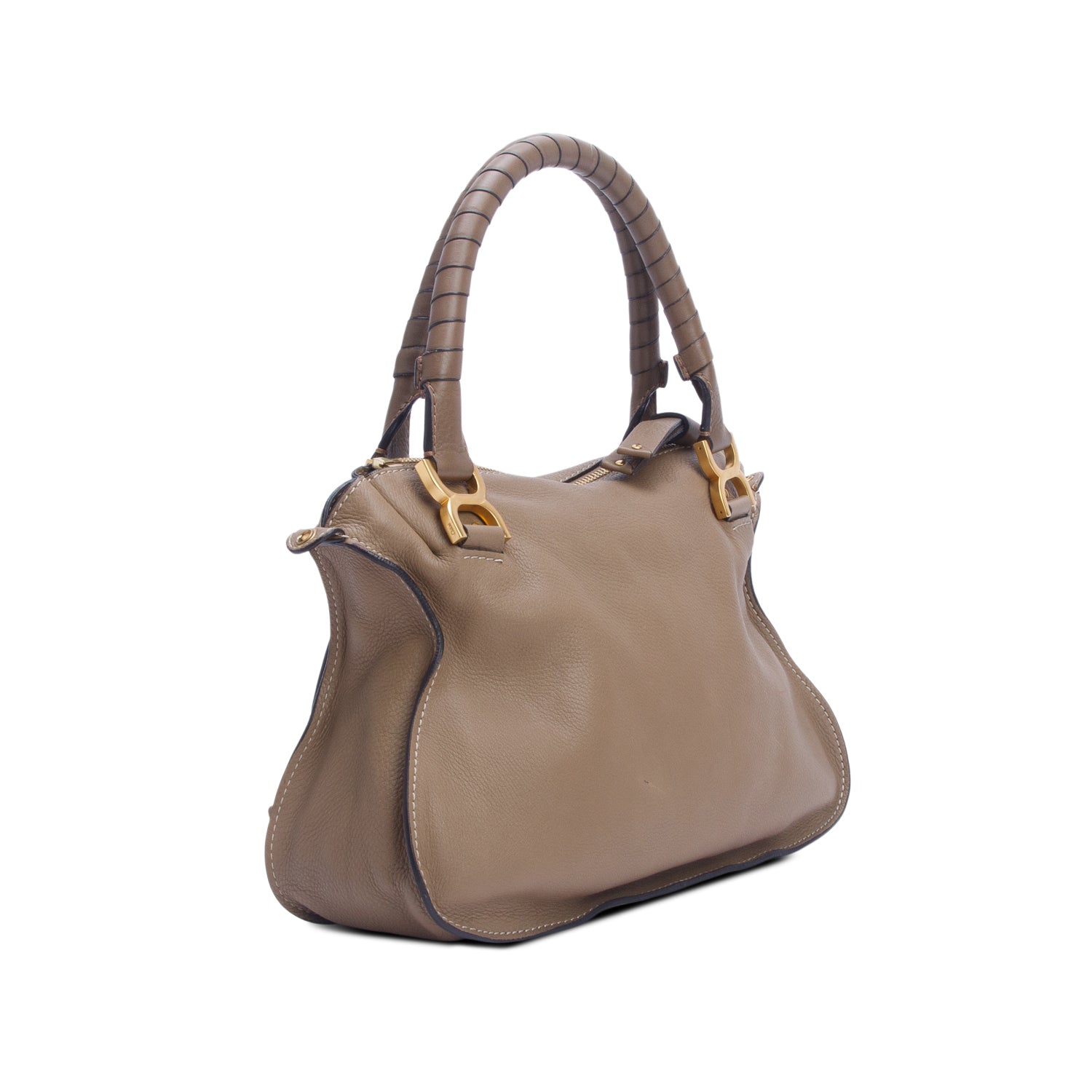 Chloe Brown Calfskin Leather Medium Marcie Shoulder Bag w/ Strap