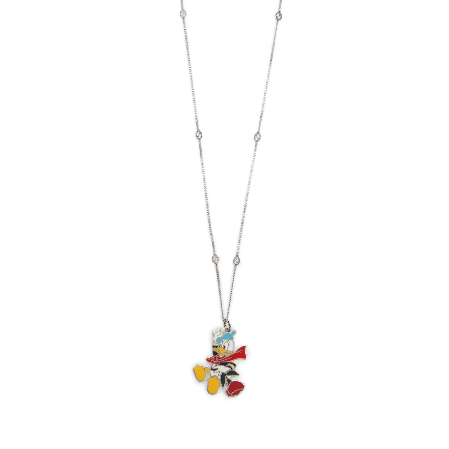 Gucci X Disney Donald Duck Sterling Silver Enamel Pendant Necklace