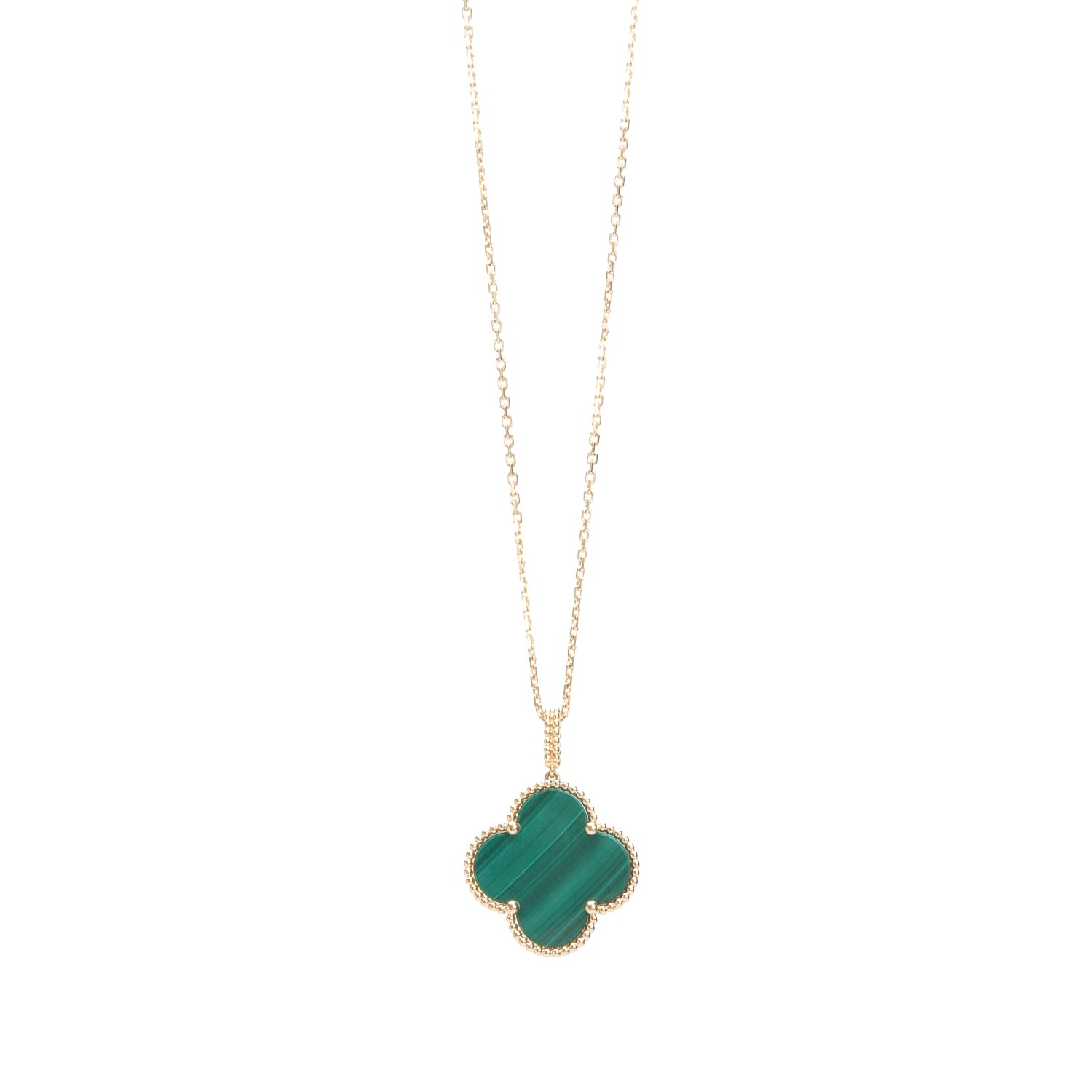 Van Cleef & Arpels 18k Yellow Gold Malachite Magic Alhambra 1 Motif Long Necklace w/ Box, Receipt, & Certificate