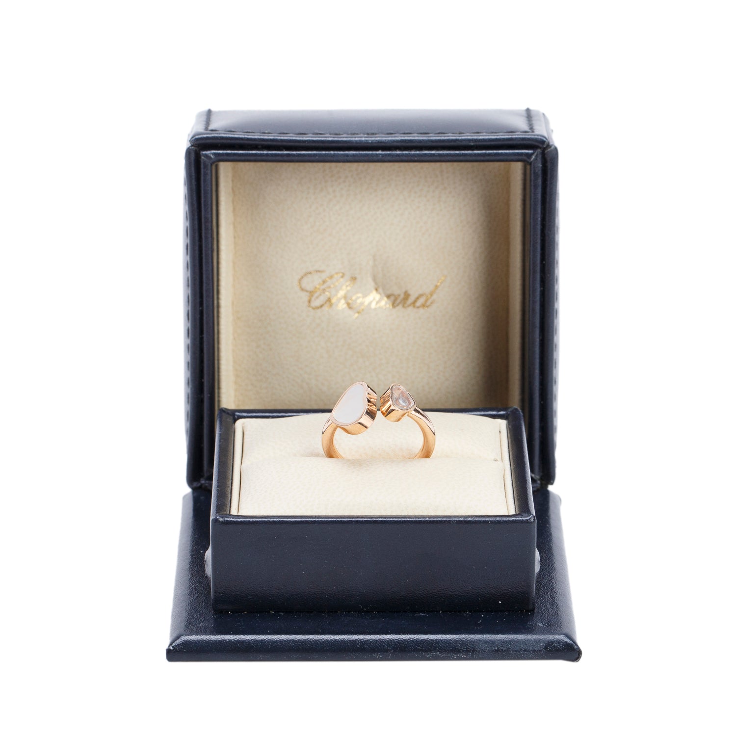 Chopard 18k Rose Gold Diamond & Mother of Pearl Happy Heart Cocktail Ring, Size 5.25 w/ Box
