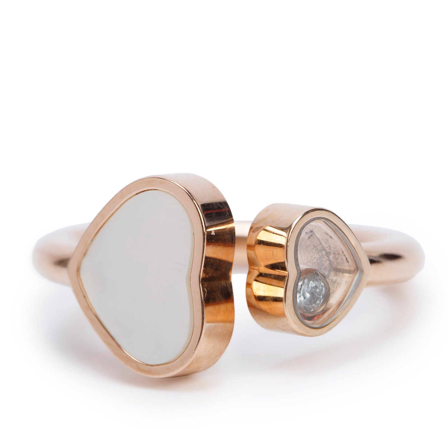 Chopard 18k Rose Gold Diamond & Mother of Pearl Happy Heart Cocktail Ring, Size 5.25 w/ Box