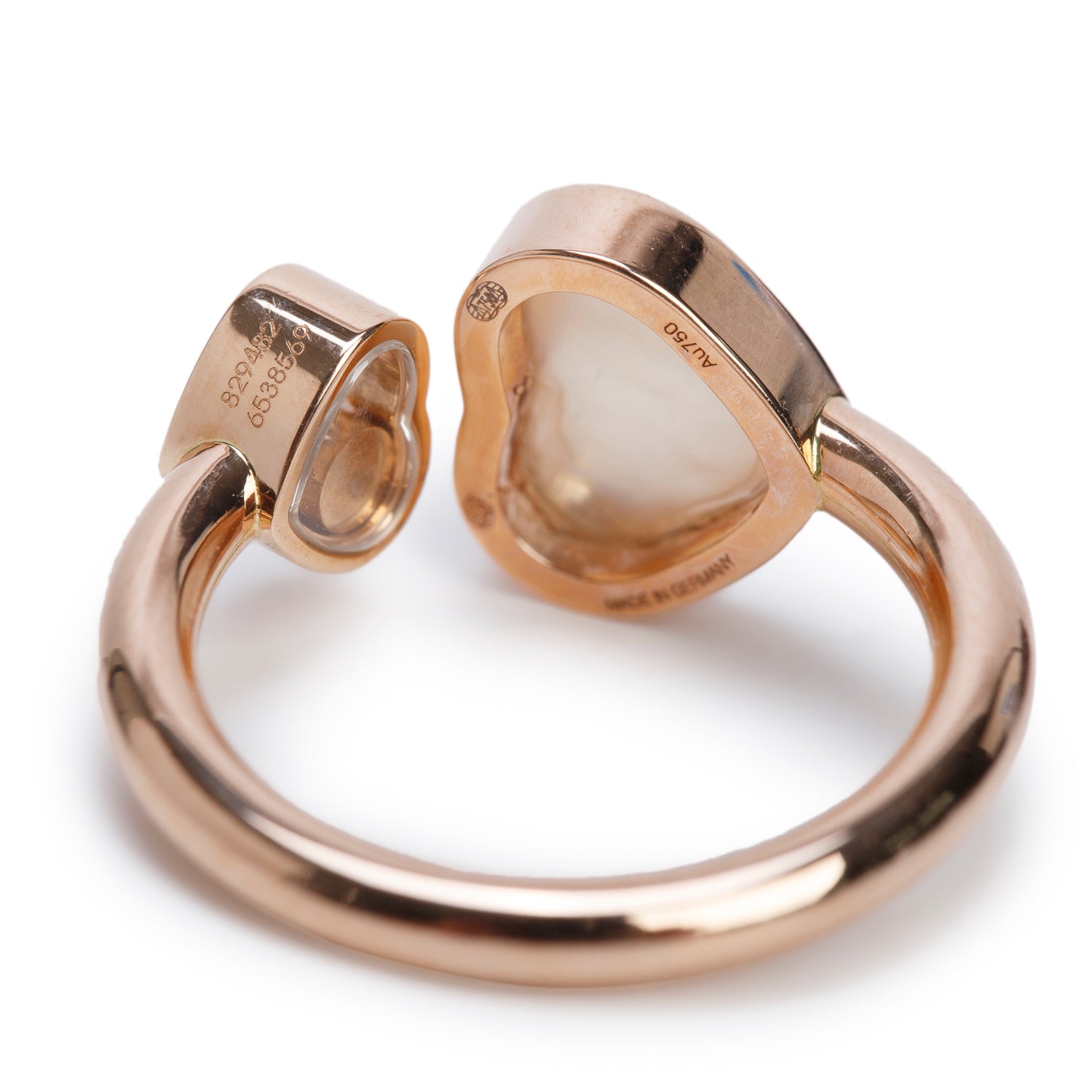 Chopard 18k Rose Gold Diamond & Mother of Pearl Happy Heart Cocktail Ring, Size 5.25 w/ Box