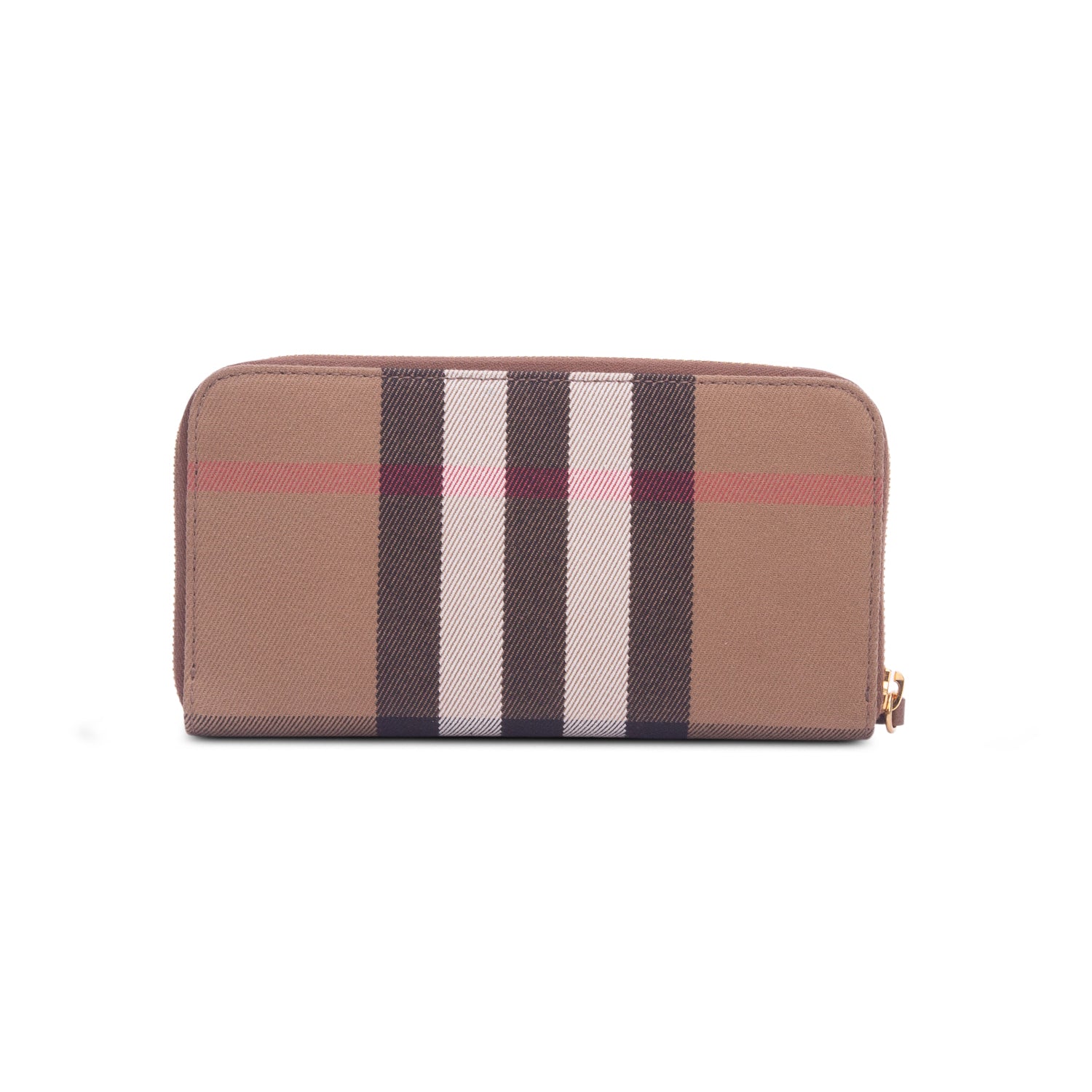 Burberry Large Check  and Brown Leather Long Zip Wallet