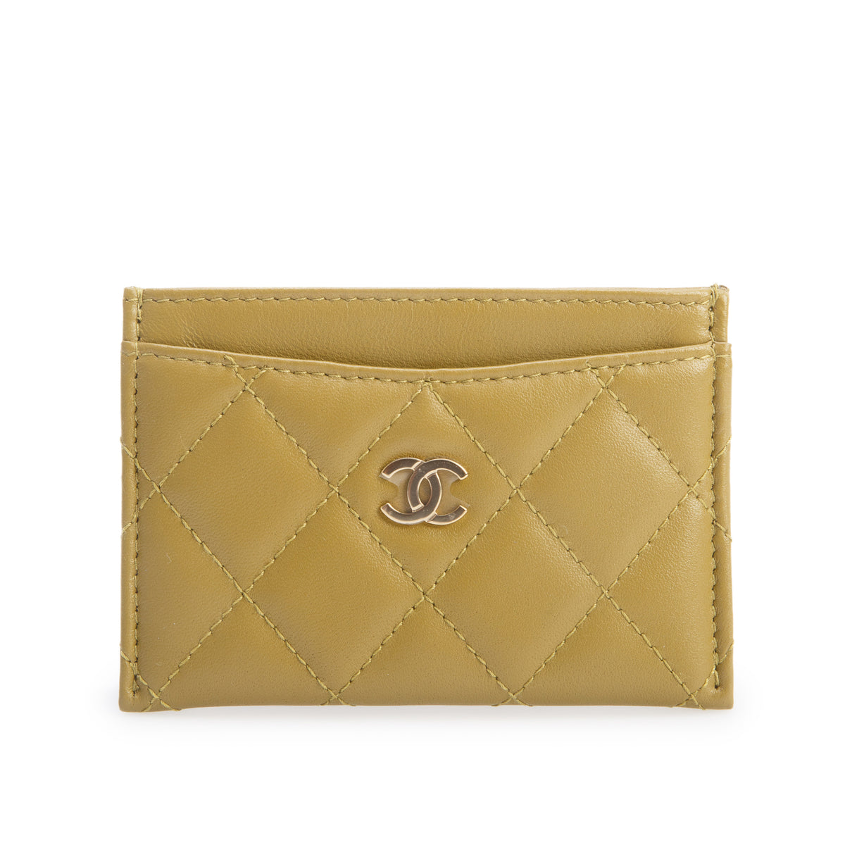 Chanel Green Quilted Lambskin Leather Classic Card Holder w/ Box