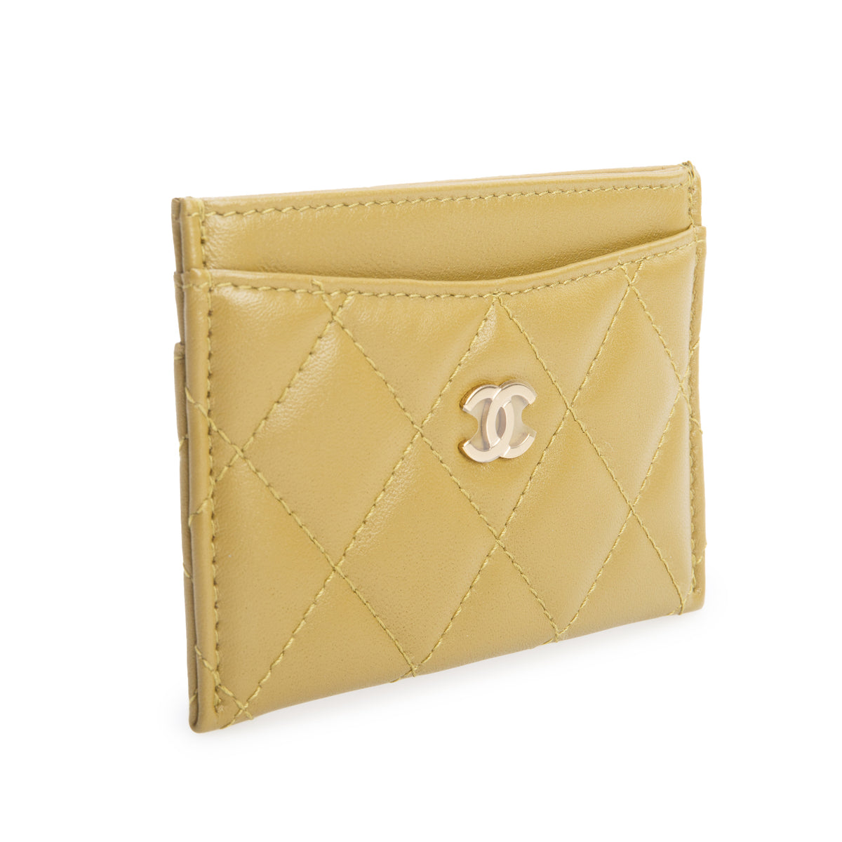 Chanel Green Quilted Lambskin Leather Classic Card Holder w/ Box